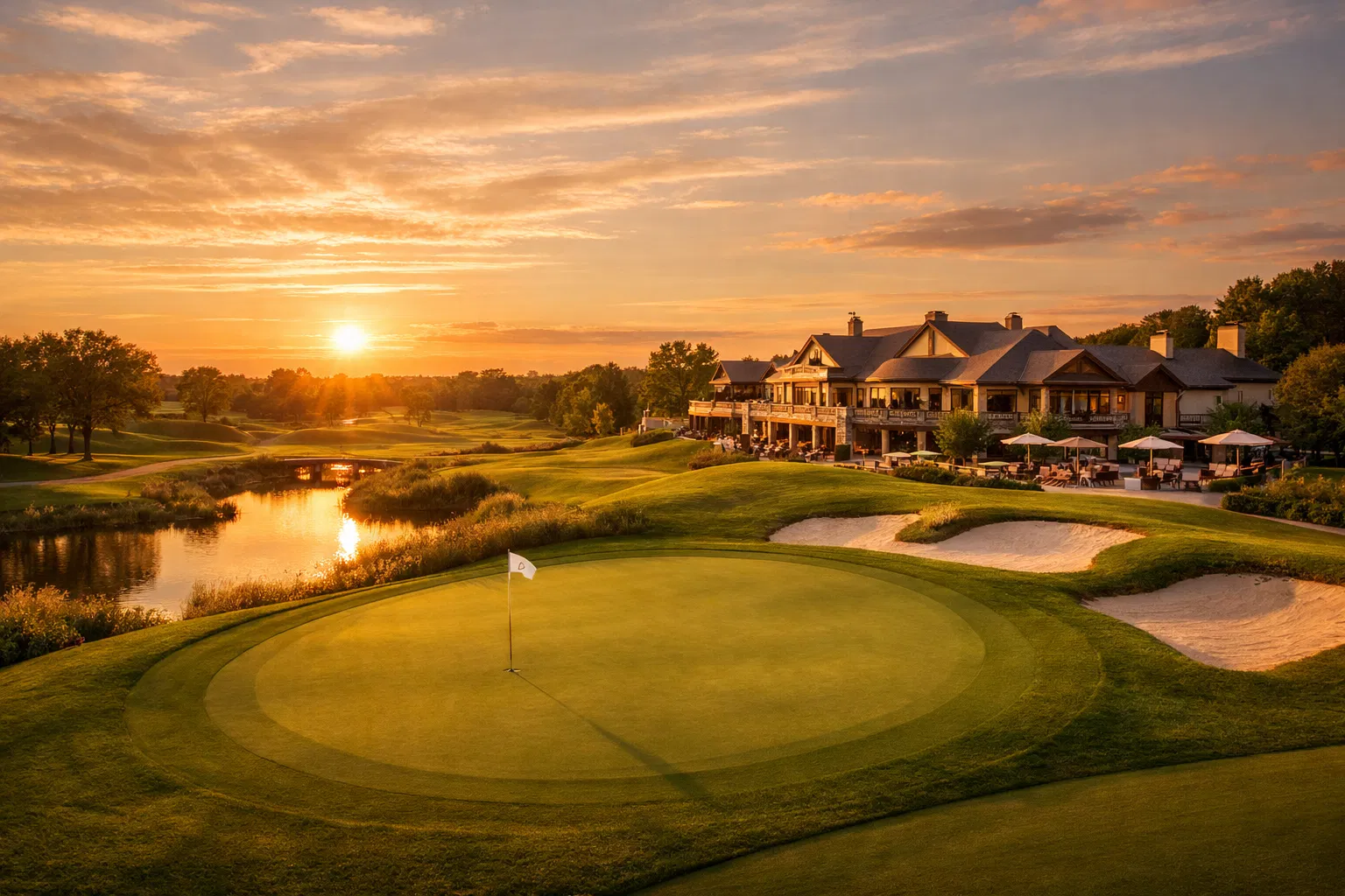Luxury golf course at sunset