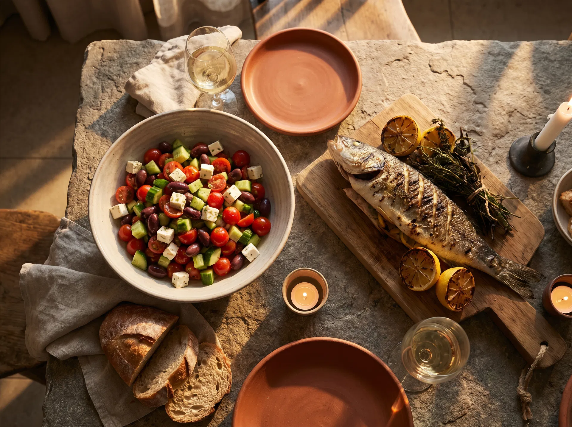 Mediterranean seafood spread at La Vita