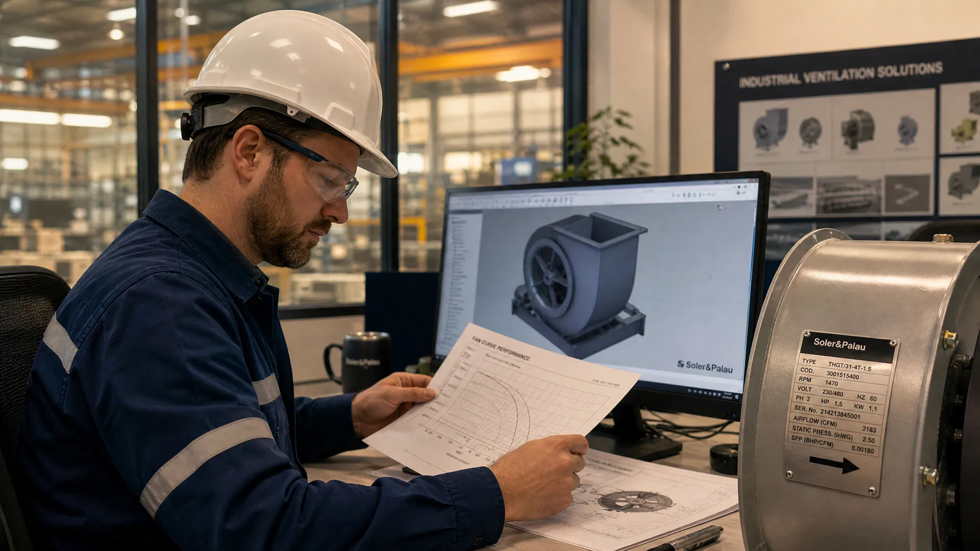 Engineer consulting on fan specifications