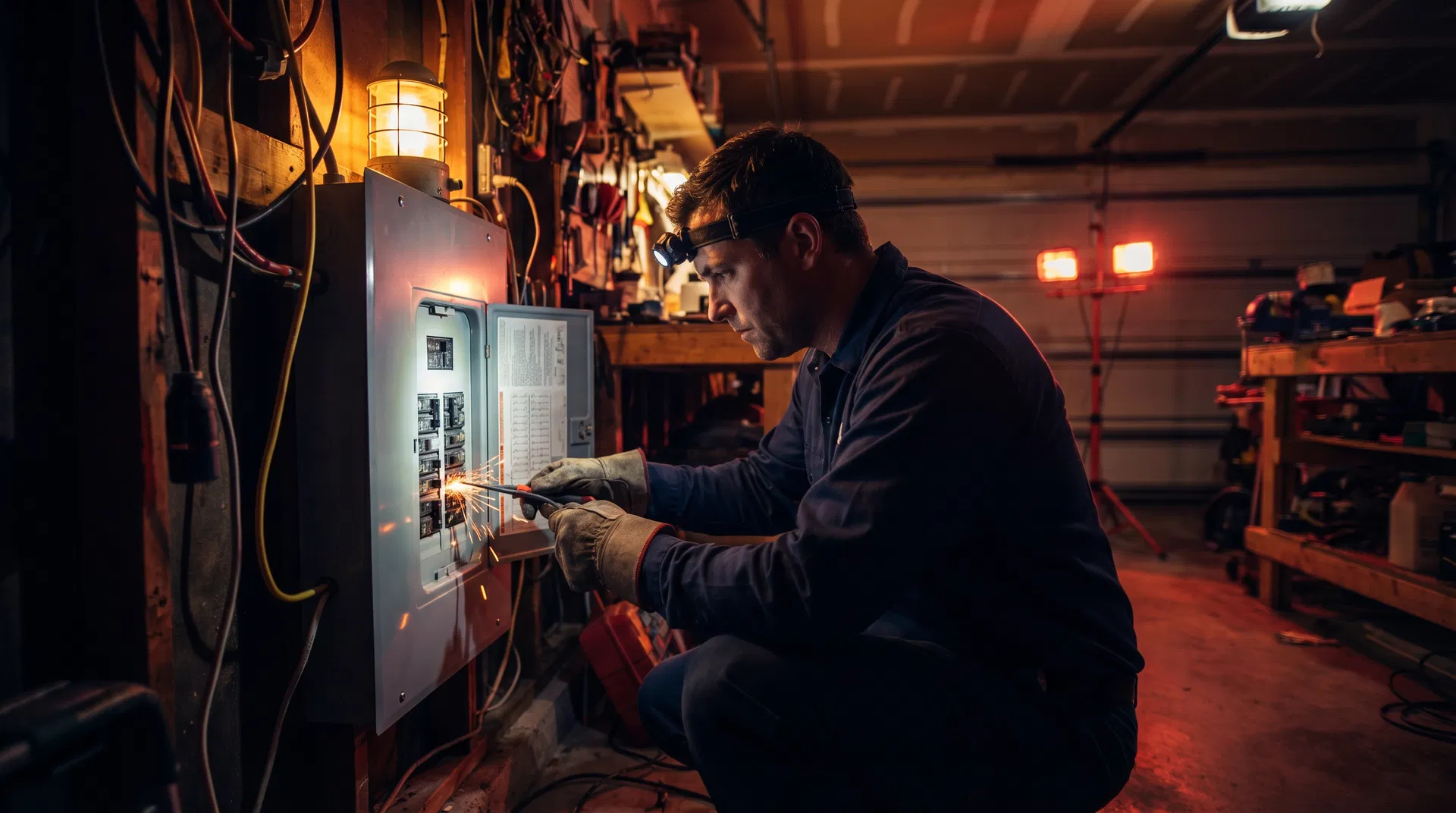 Professional electrician at work