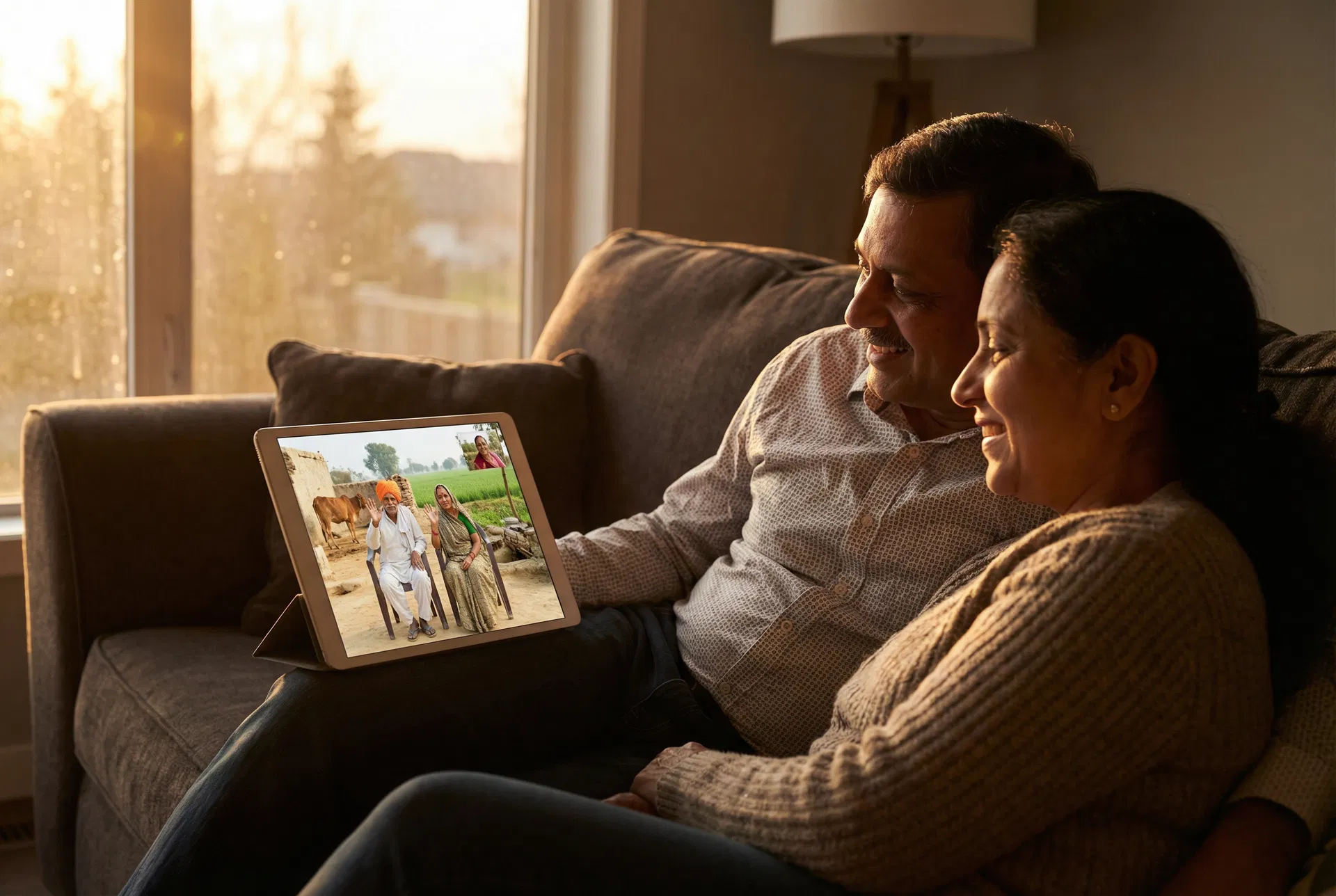 NRI family connecting with Indian dairy farm