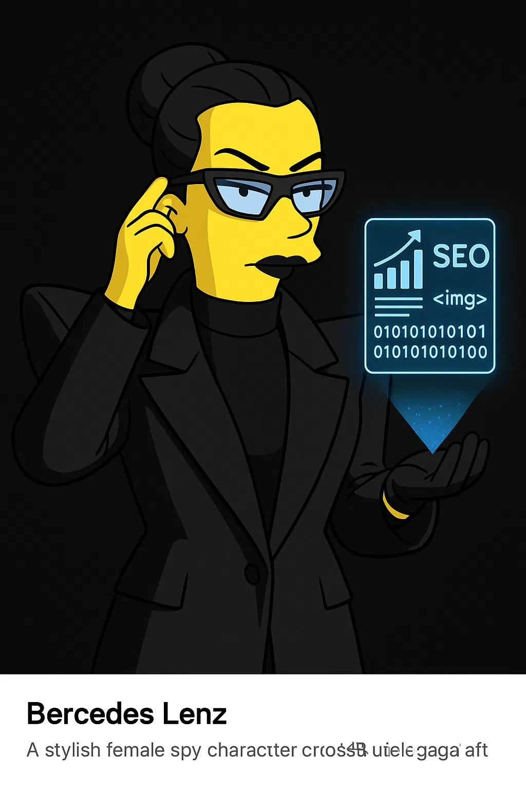 Agent Bercedes Lenz — Austrian spy with smart glasses scanning images for SEO intelligence
