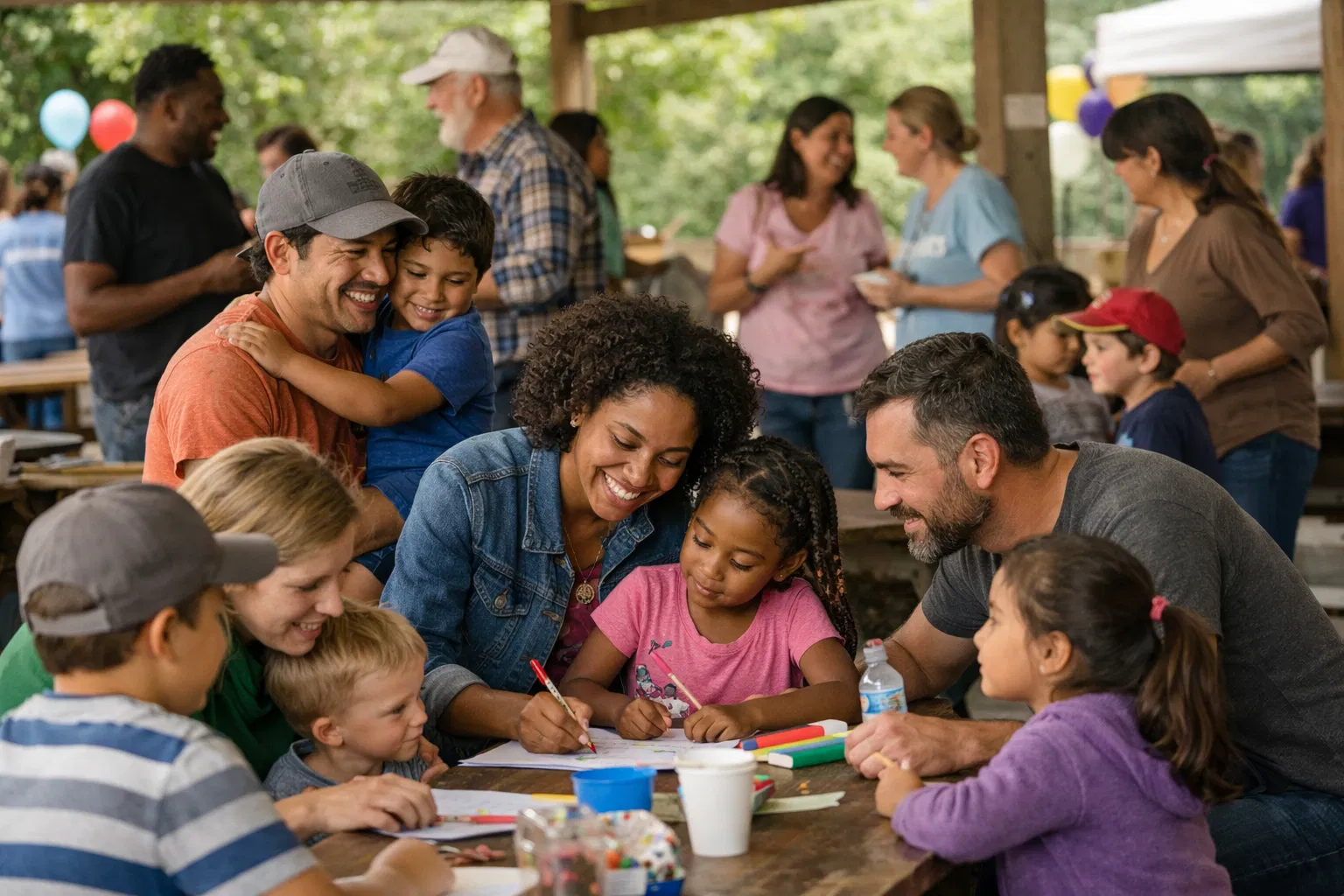Community gathering with families and children