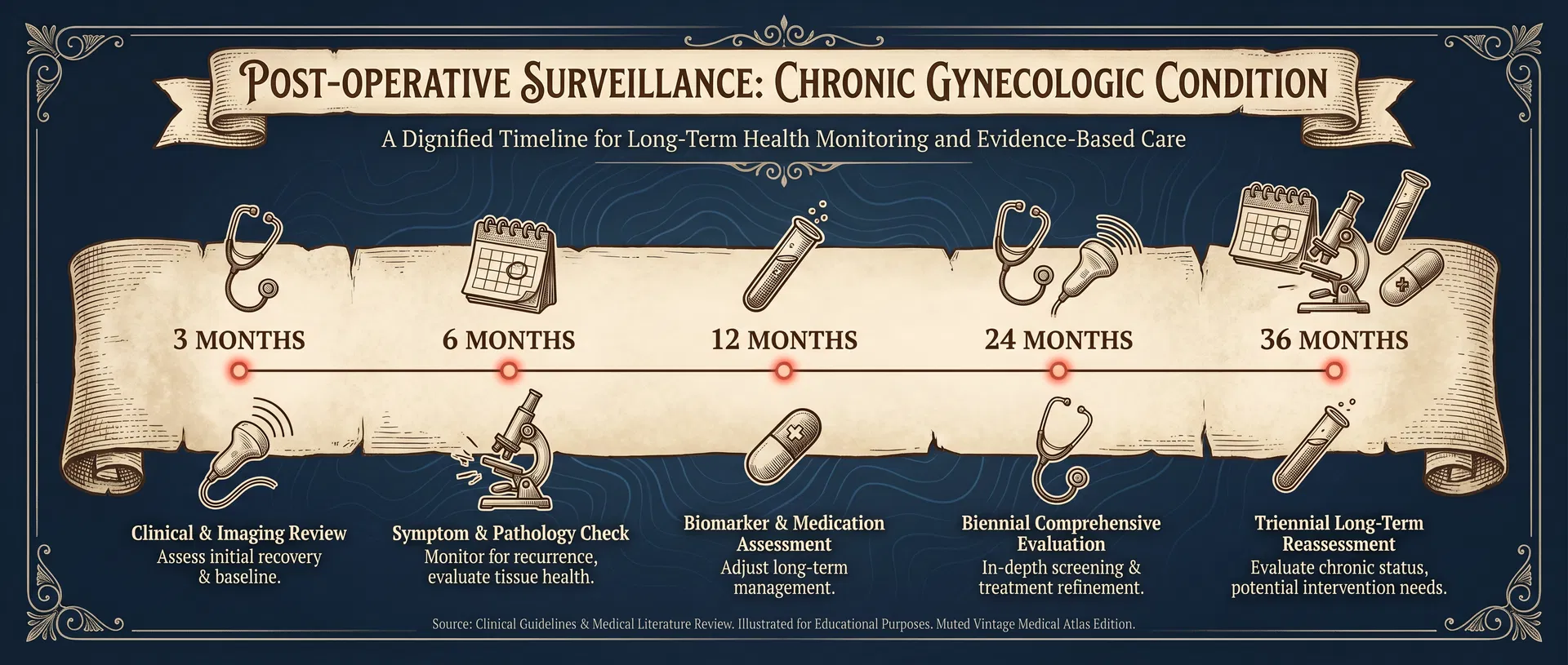 Post-operative surveillance timeline illustration