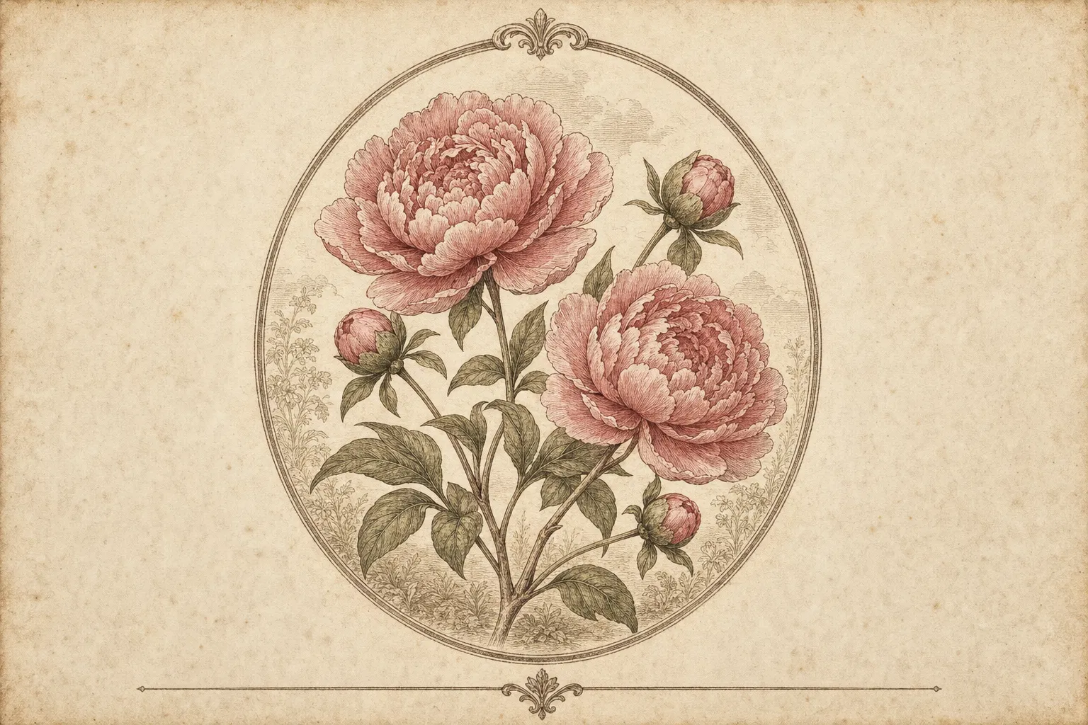 故事板块封面：牡丹植物学插画