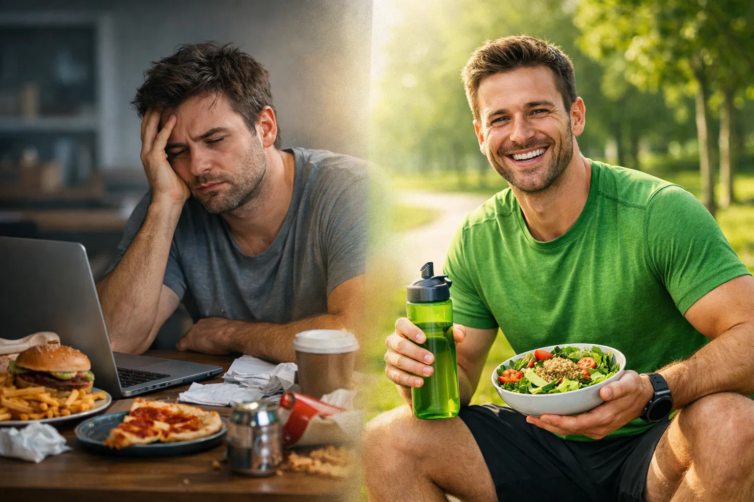 Transformação de antes e depois com o método