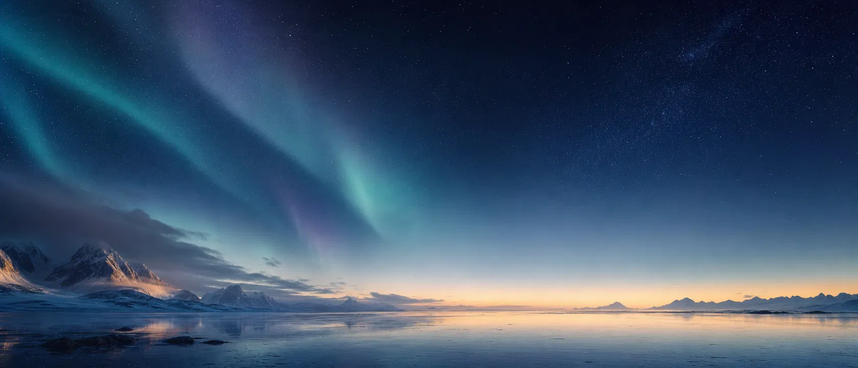 Horizonte nocturno con aurora suave para cierre del sitio
