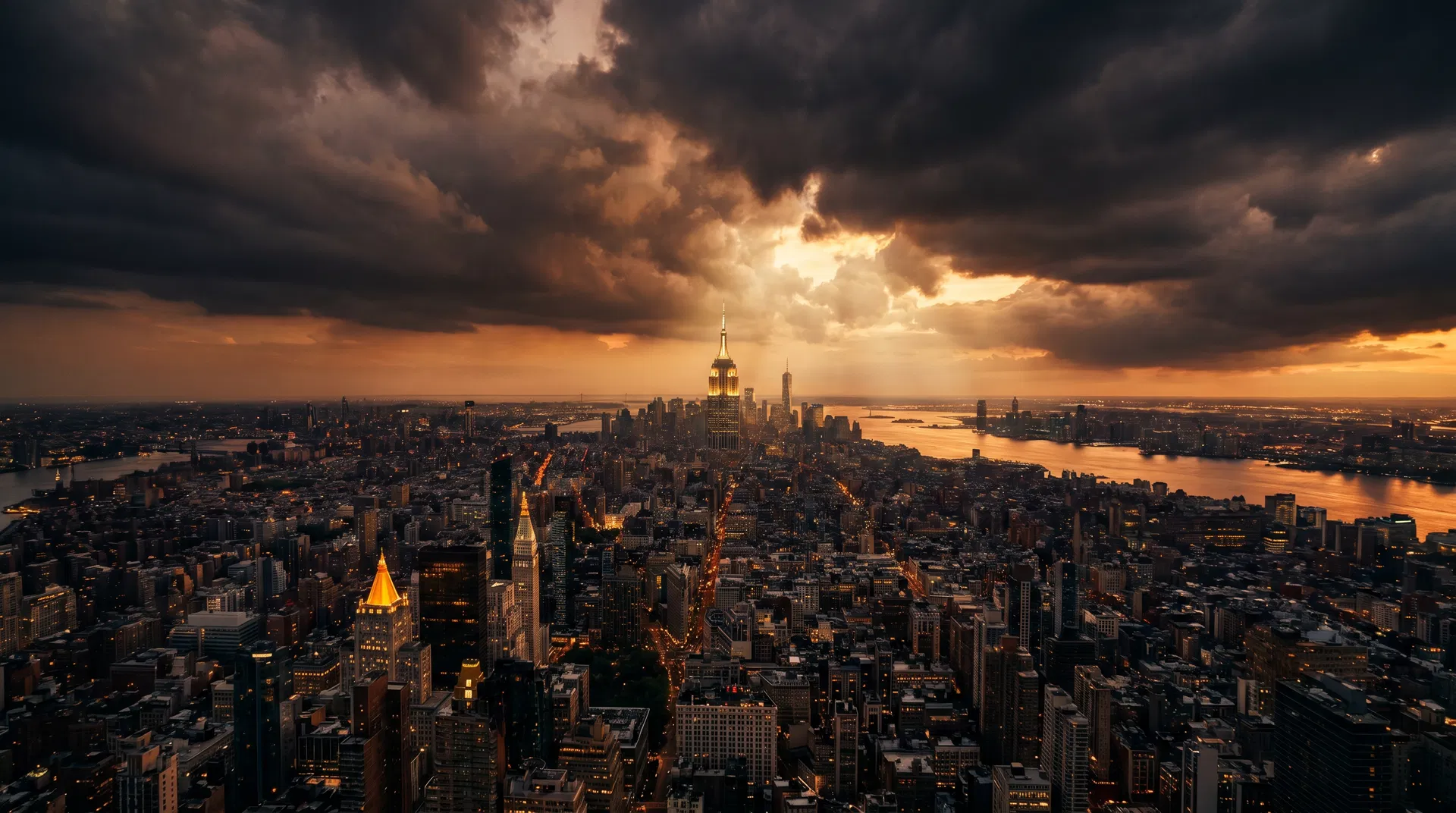 Manhattan skyline at golden hour