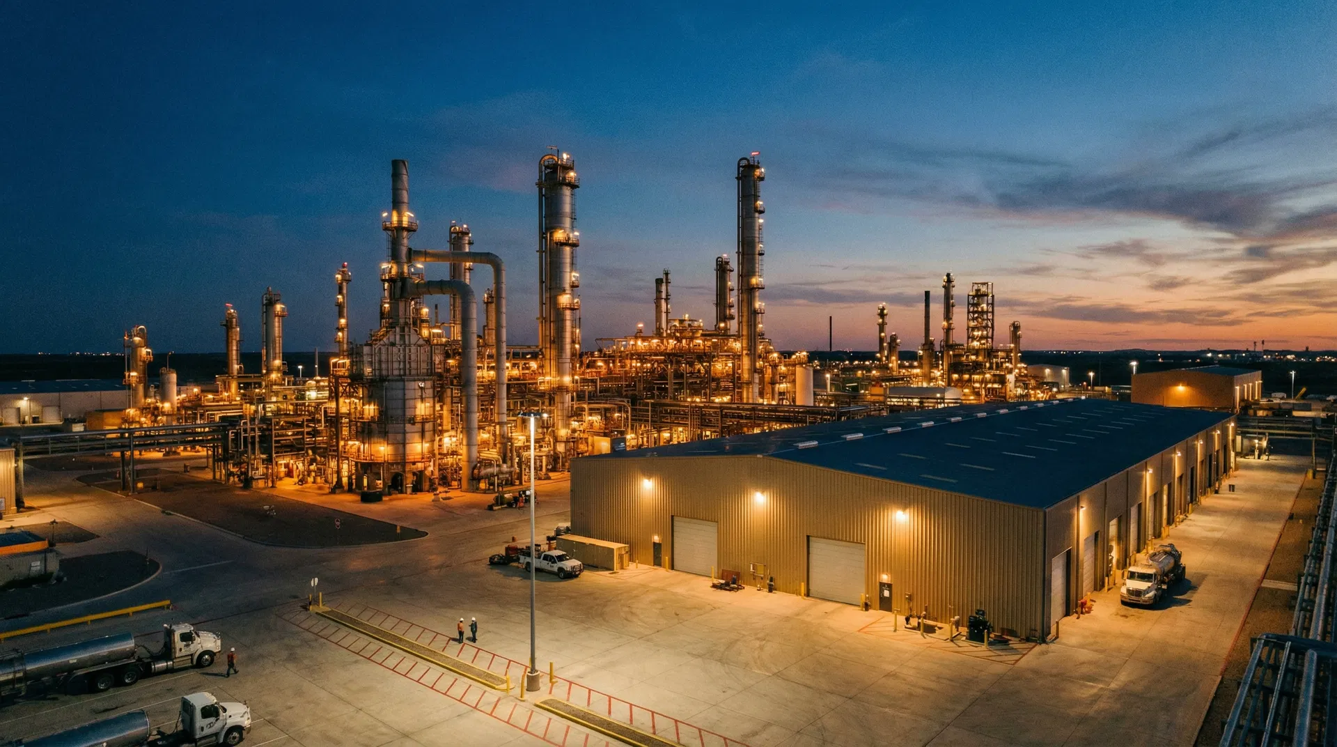 Industrial facility at dusk