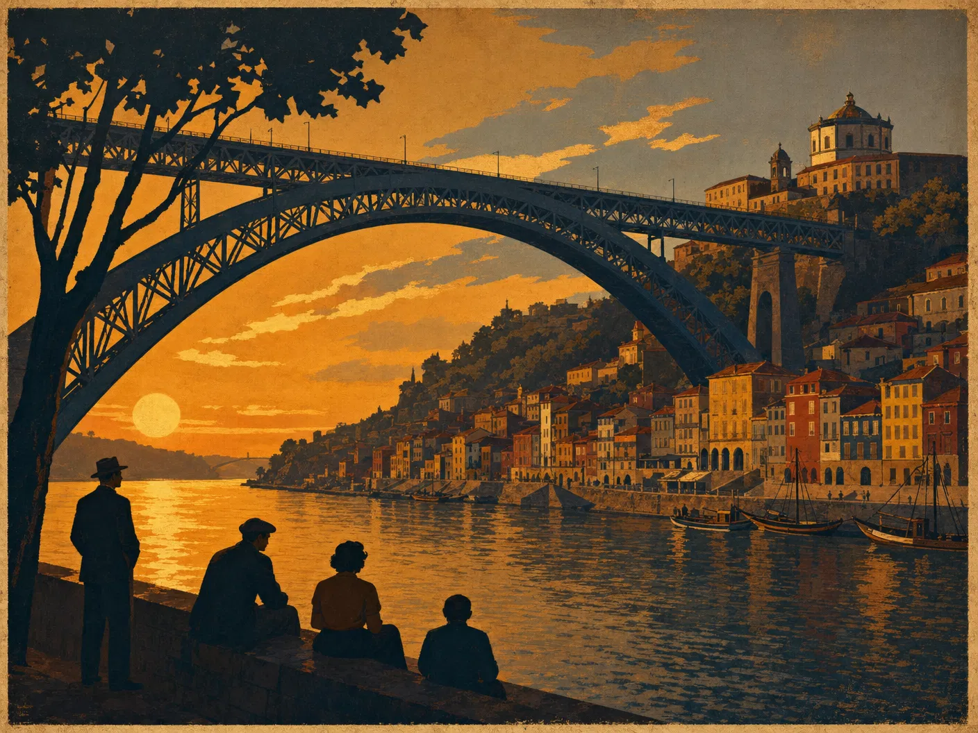 Porto Arrabida Bridge at sunset