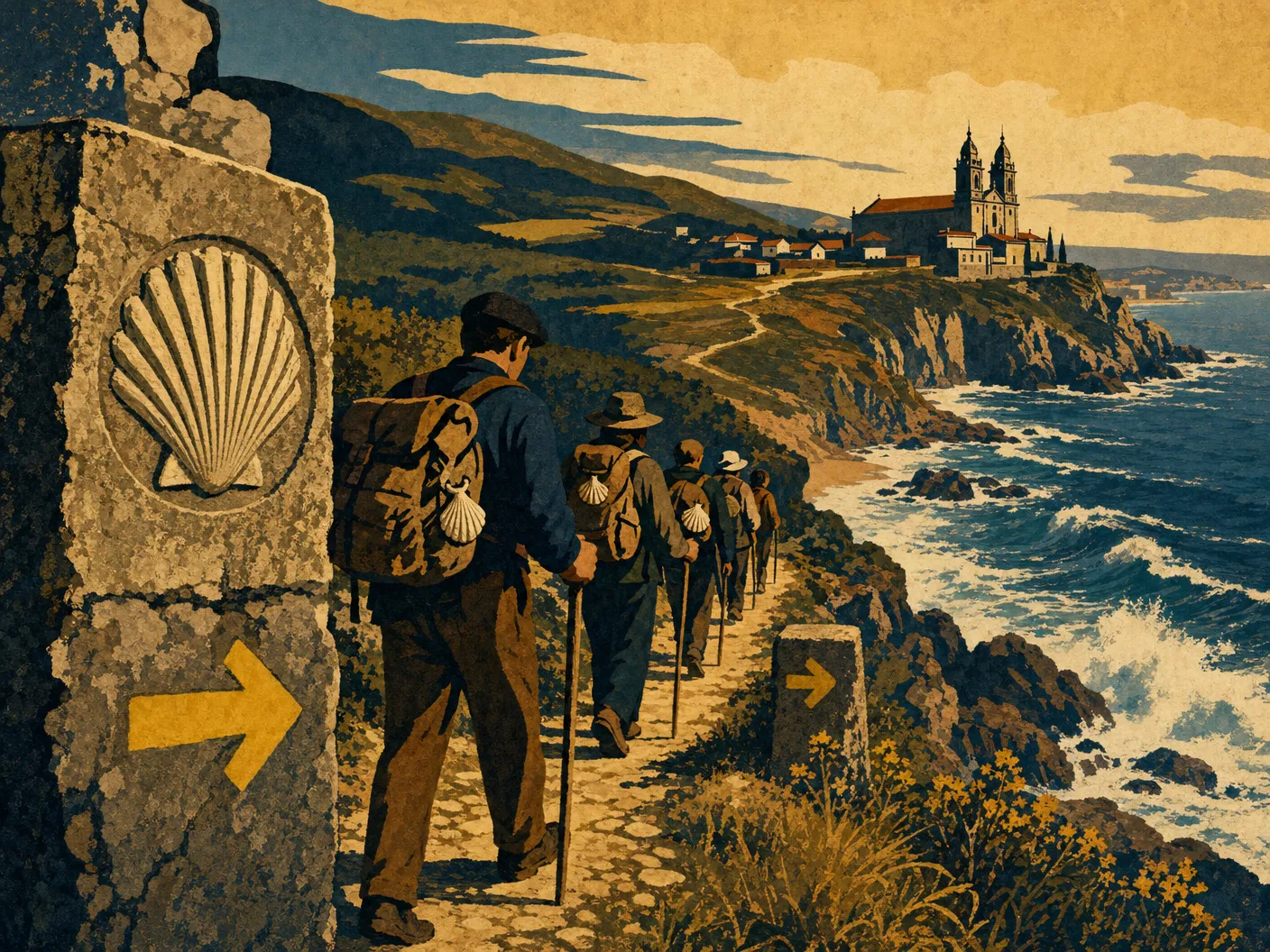 Pilgrims walking the Portuguese Coastal Camino