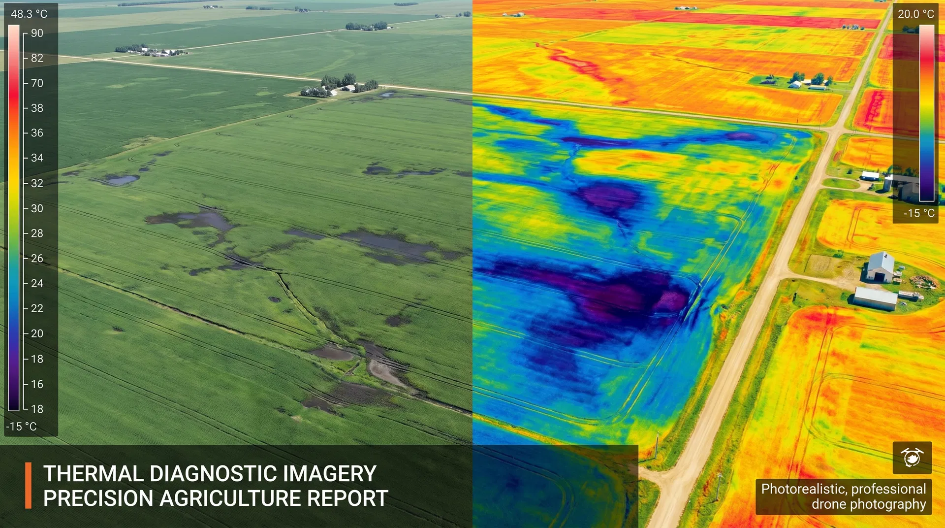Thermal diagnostic imagery showing field temperature patterns