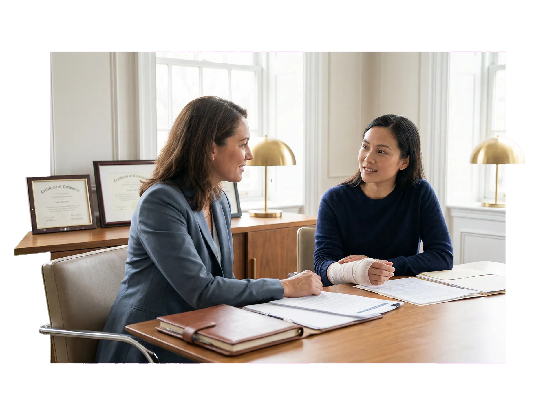 Attorney consultation showing reassurance and practical guidance