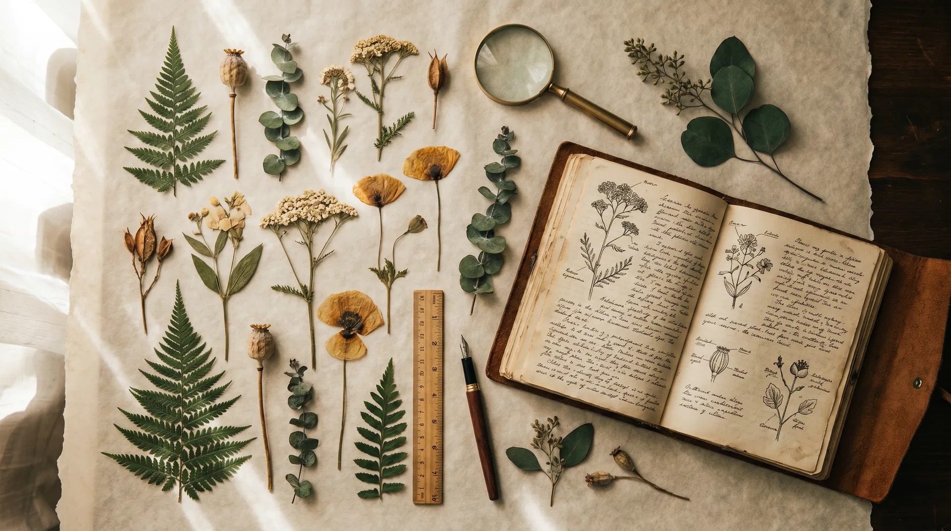 Botanical field guide and pressed specimens