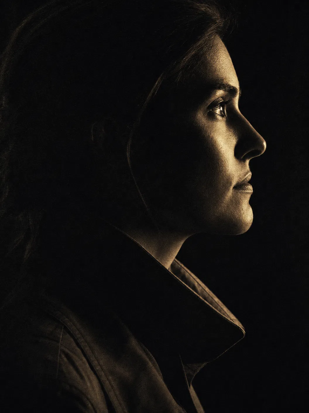 Editorial portrait in profile, low-key light