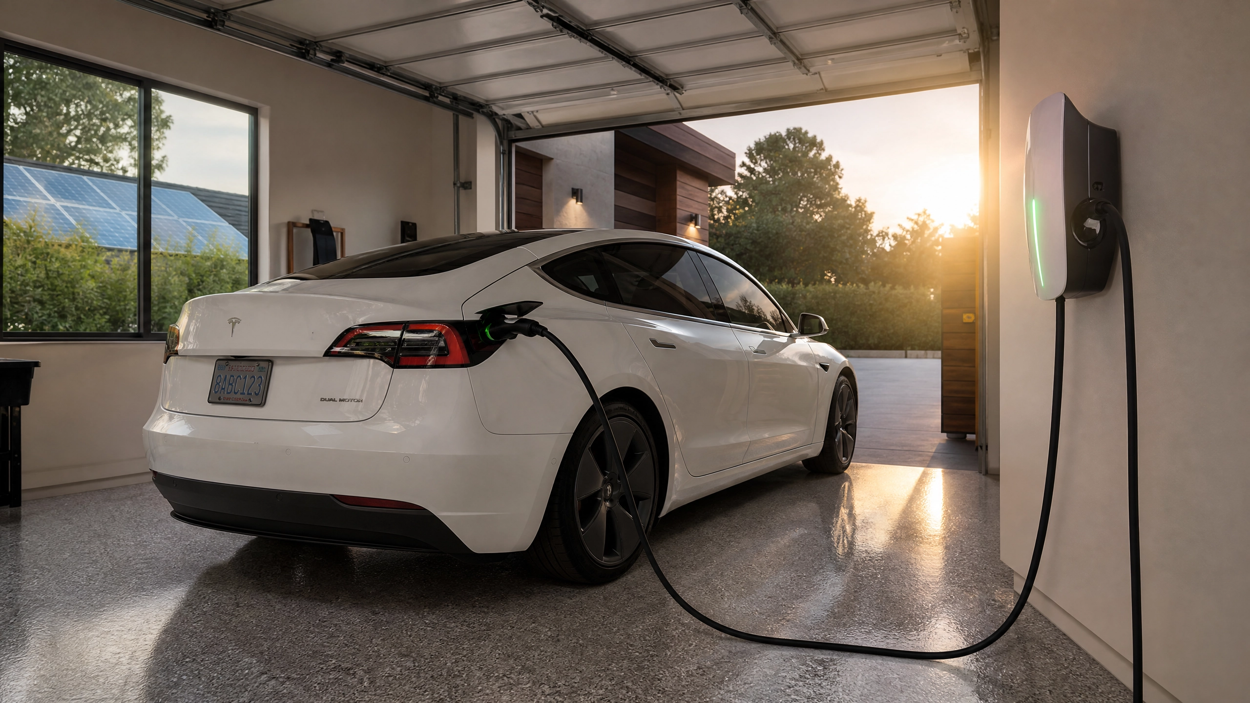 Electric vehicle connected to a solar-powered home for nighttime charging and compatible home backup