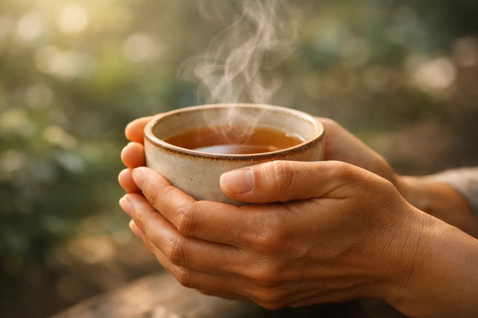 Momento presente com chá quente e mindfulness
