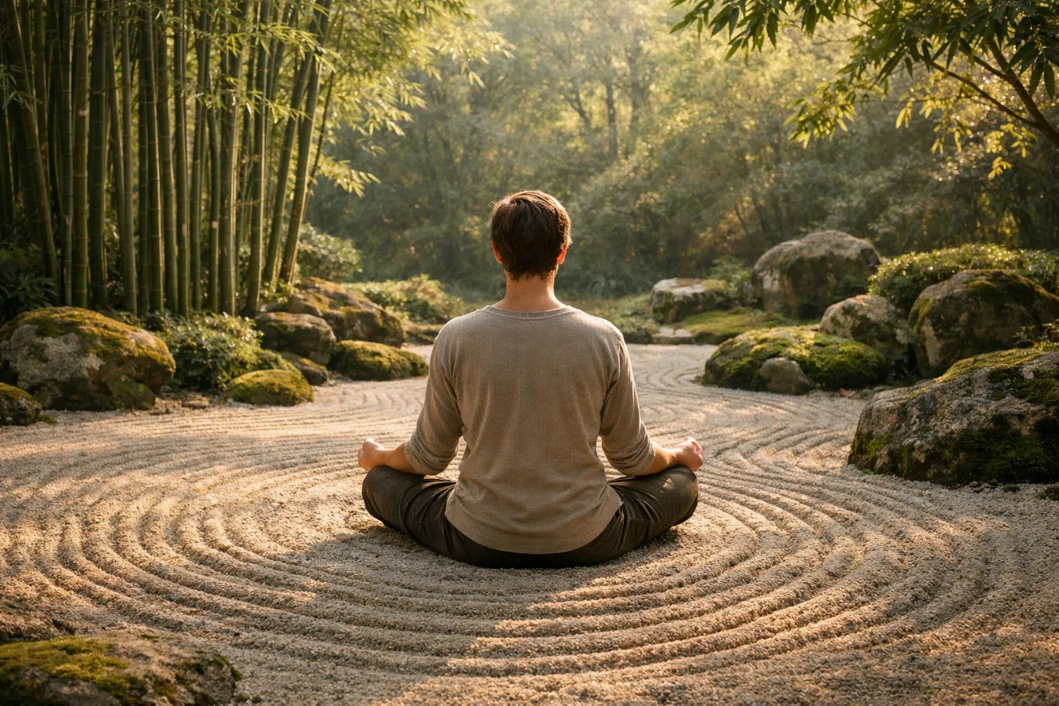 Paz interior em um jardim zen com meditação