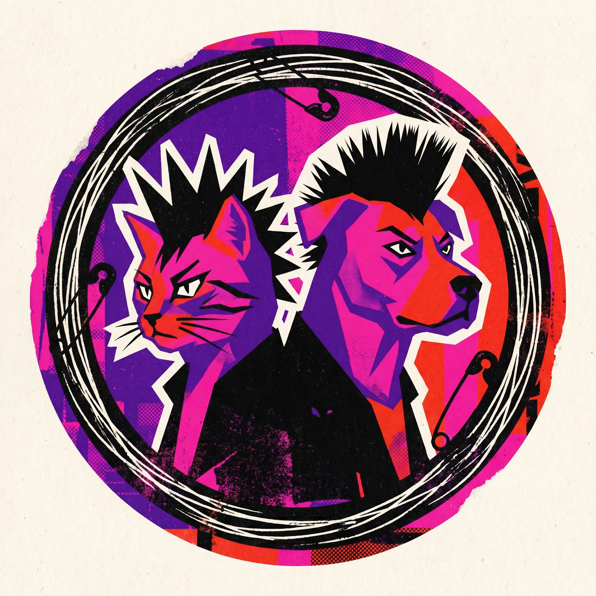 WReN punk cat and dog emblem