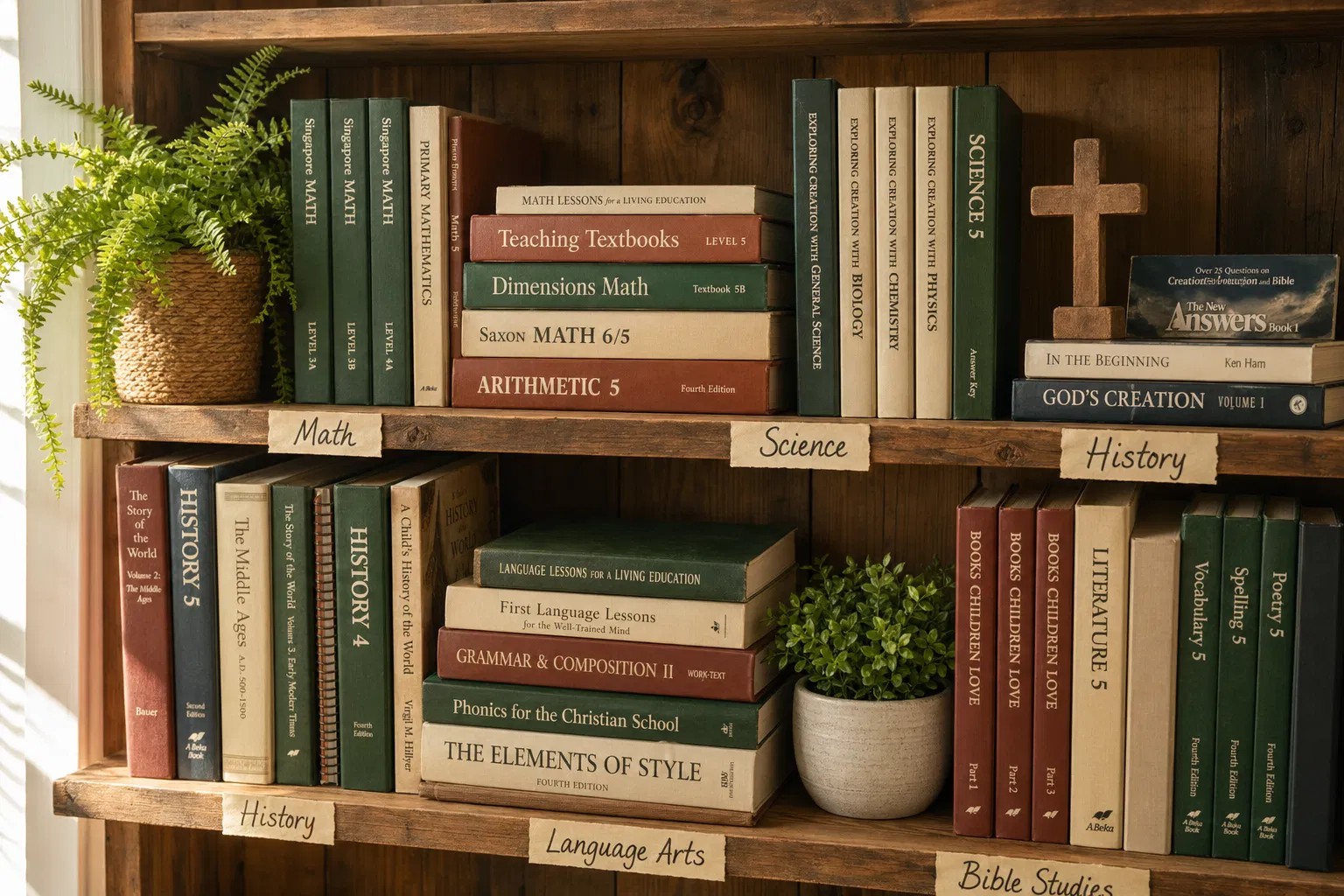 Organized curriculum books on shelves