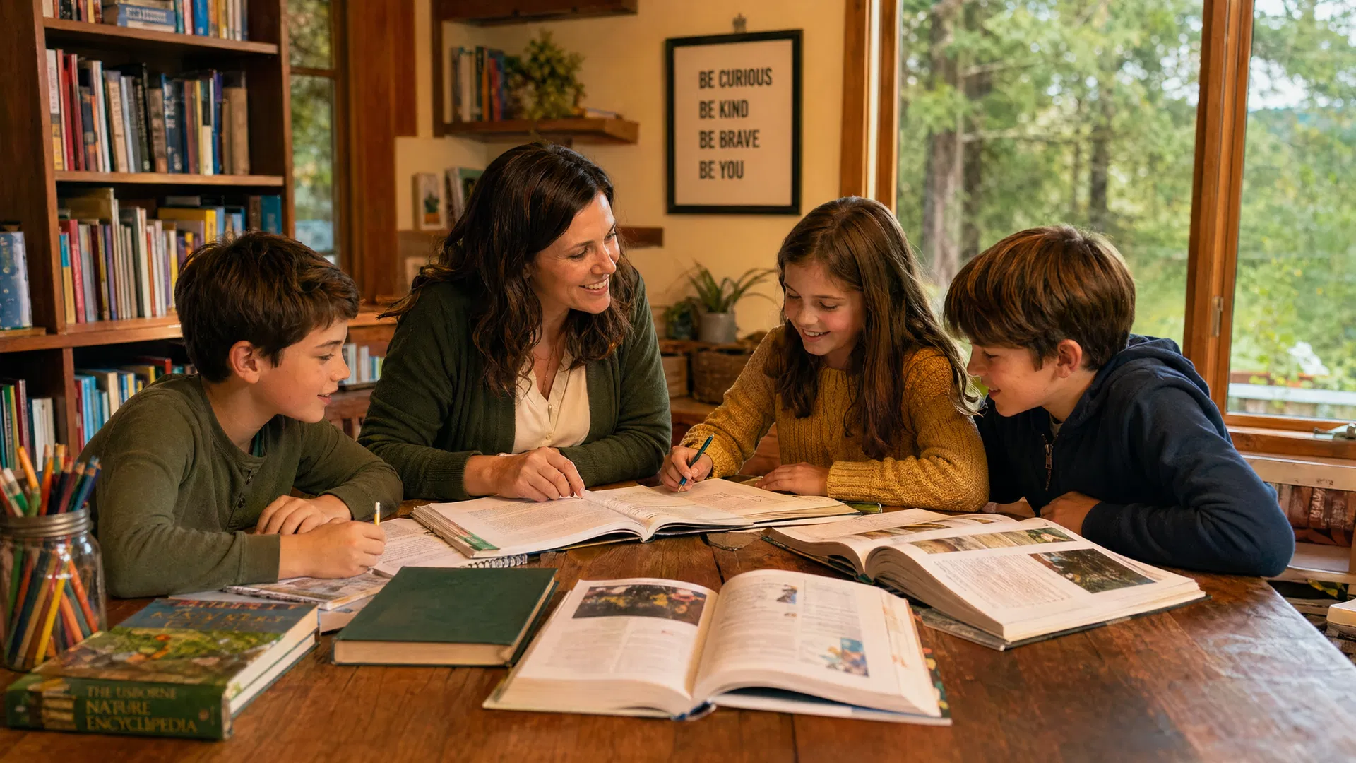 Homeschool family learning together
