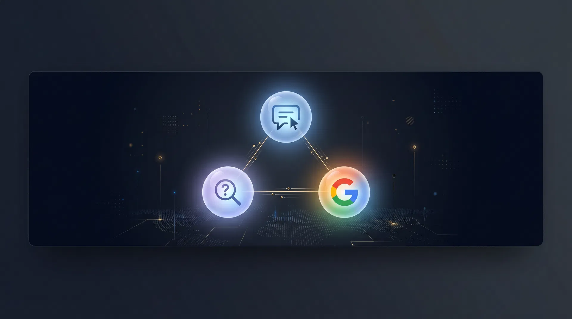 Three AI platform orbs — ChatGPT, Perplexity, and Google SGE — connected by golden lines representing a unified optimization strategy