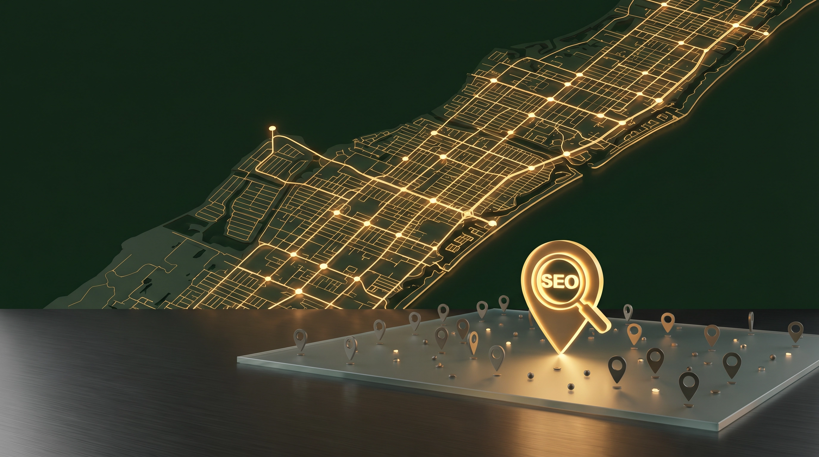 Fort Lauderdale city map rendered as glowing gold network nodes — specialist SEO market intelligence