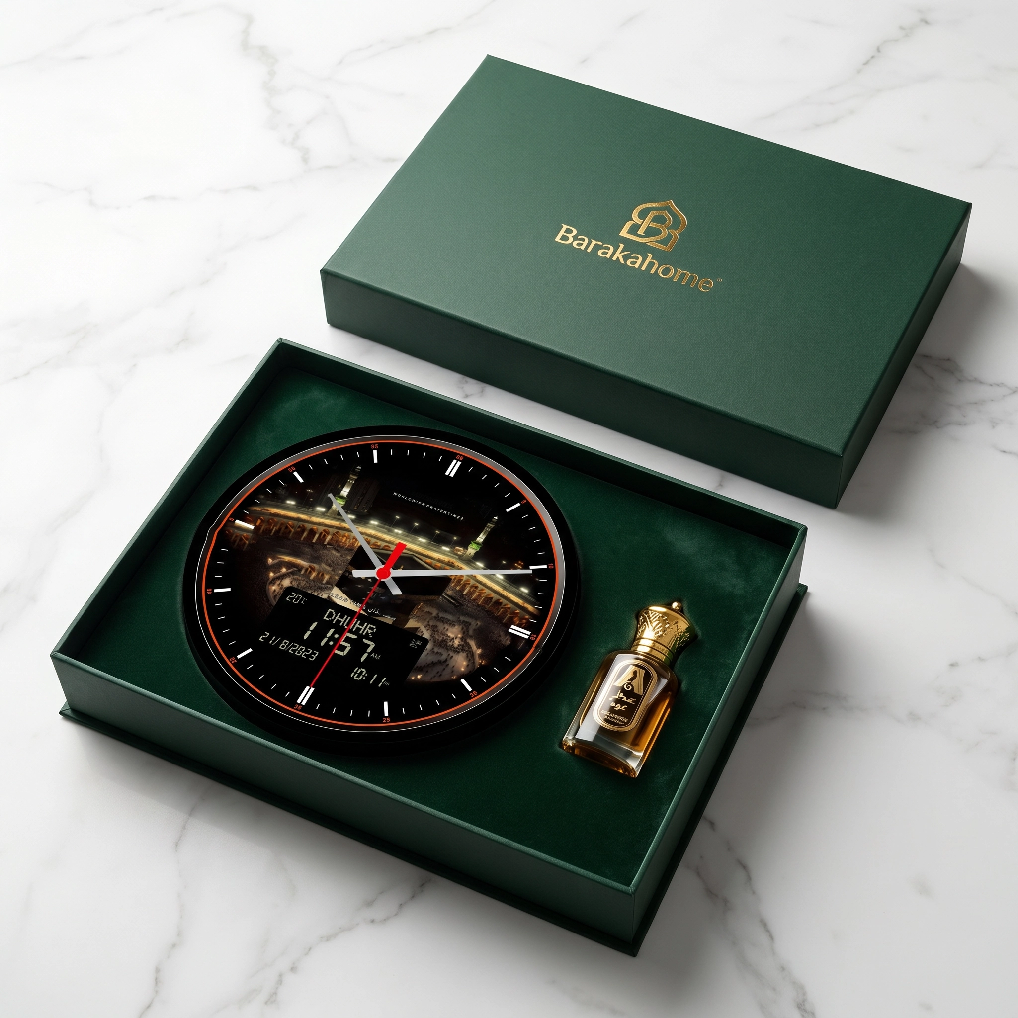 The Barakahome Signature Gift Box — Adhan Clock & Attar Perfume
