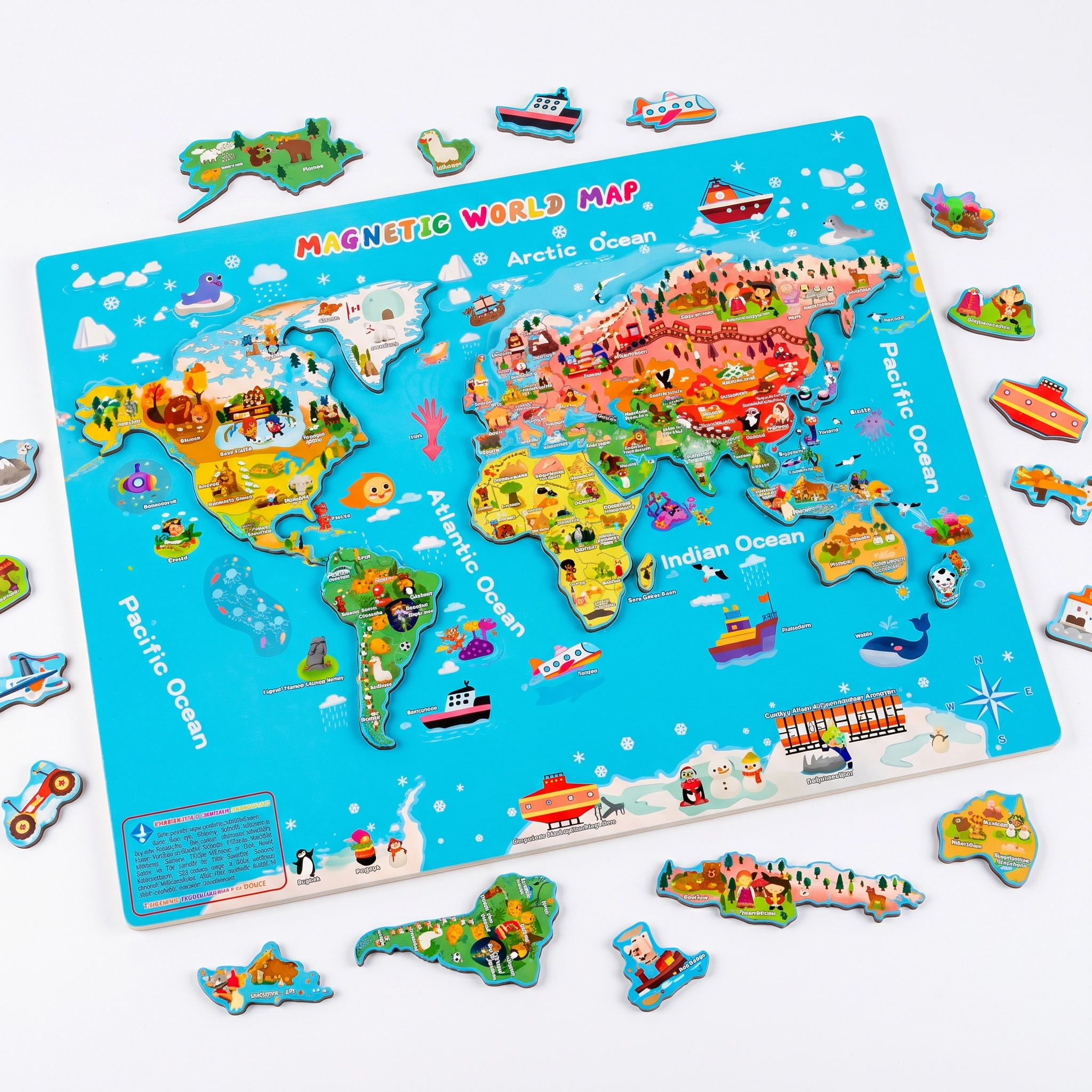 Wooden 3D Magnetic World Map Puzzle