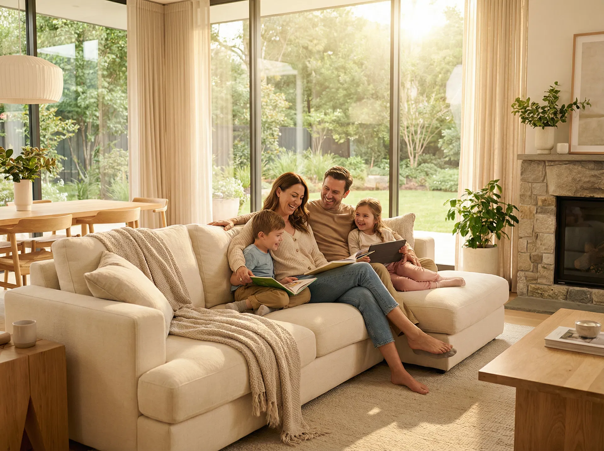 Happy family enjoying a comfortable home