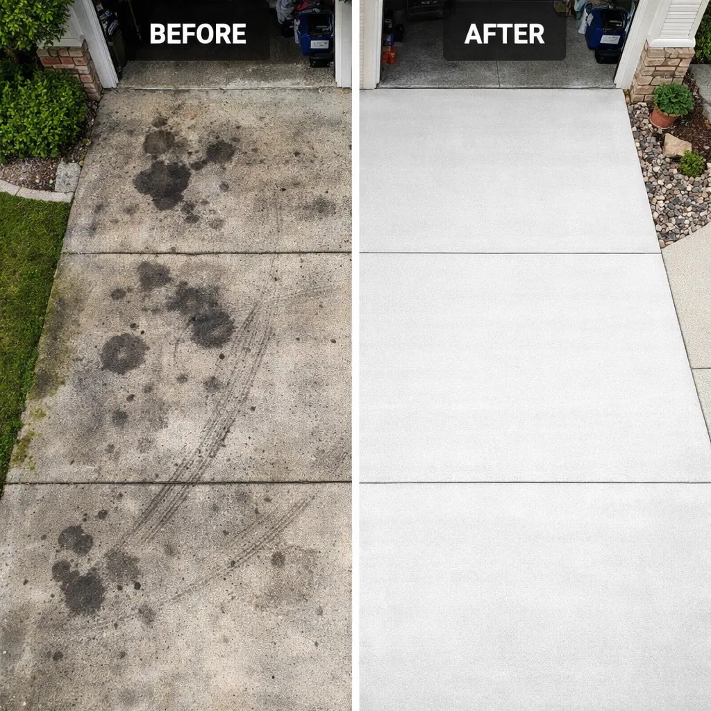 Before and after driveway pressure washing