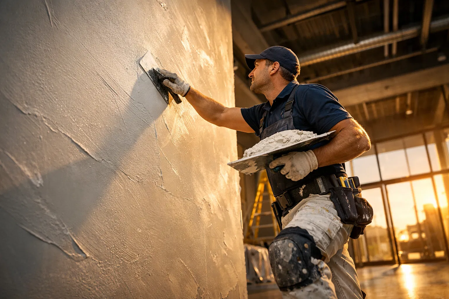 Megacon Interiors craftsman working on a partition and plaster project