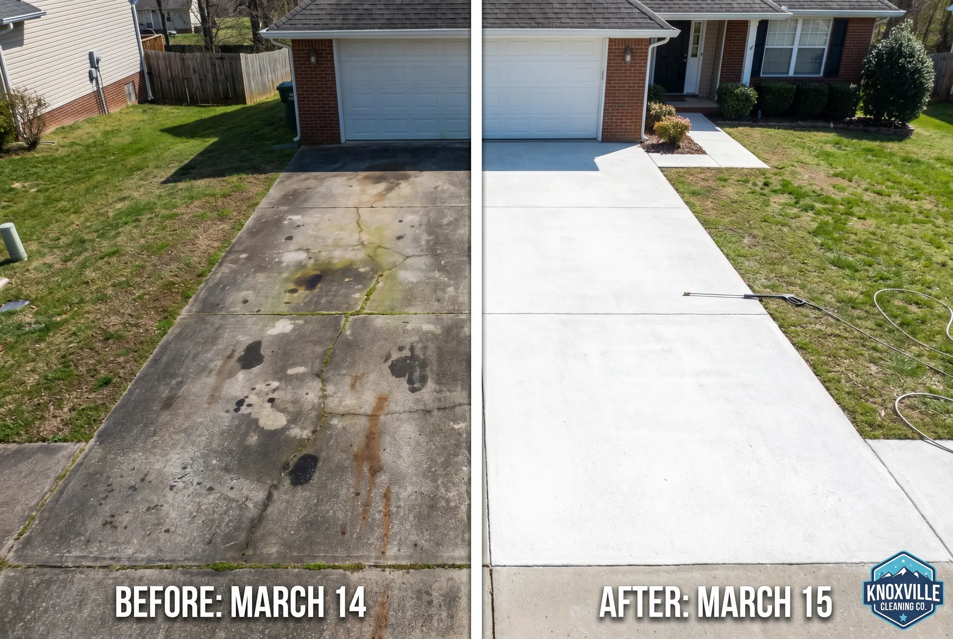 Before and after driveway pressure washing Knoxville TN