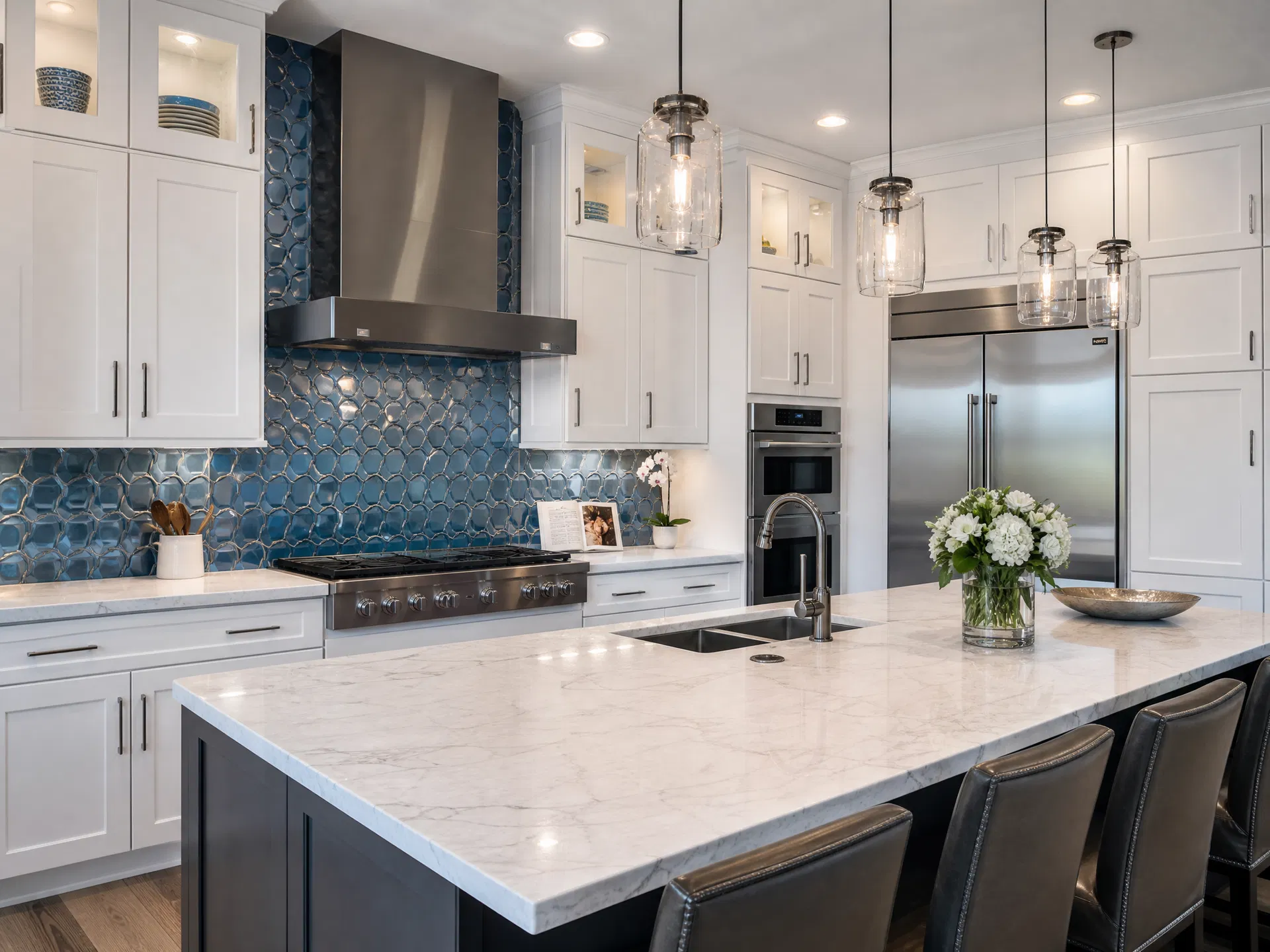 Blue Glass Mosaic Kitchen
