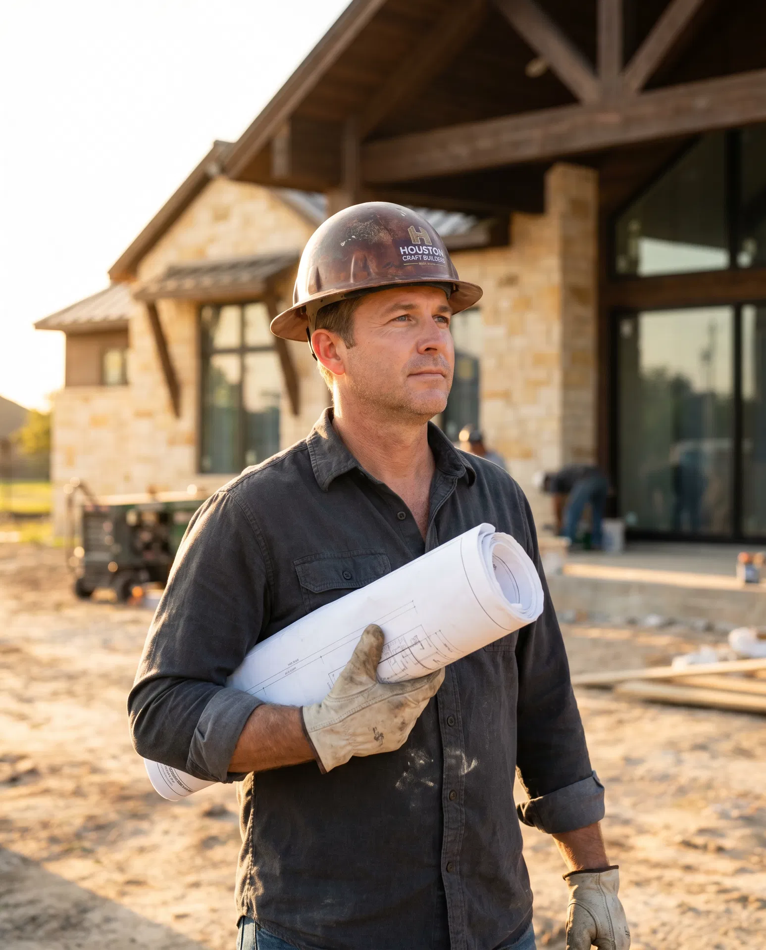 A Villas La Hacienda project lead on site at golden hour