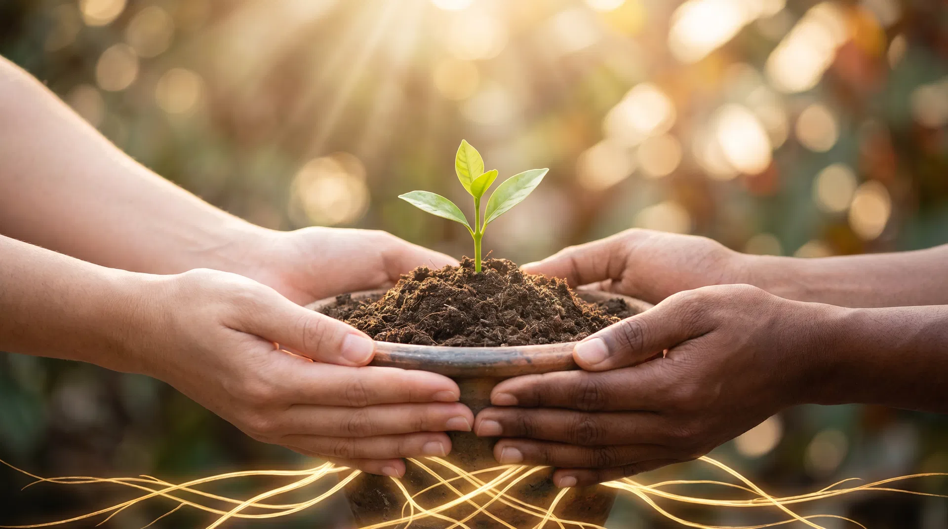 Hands nurturing growth