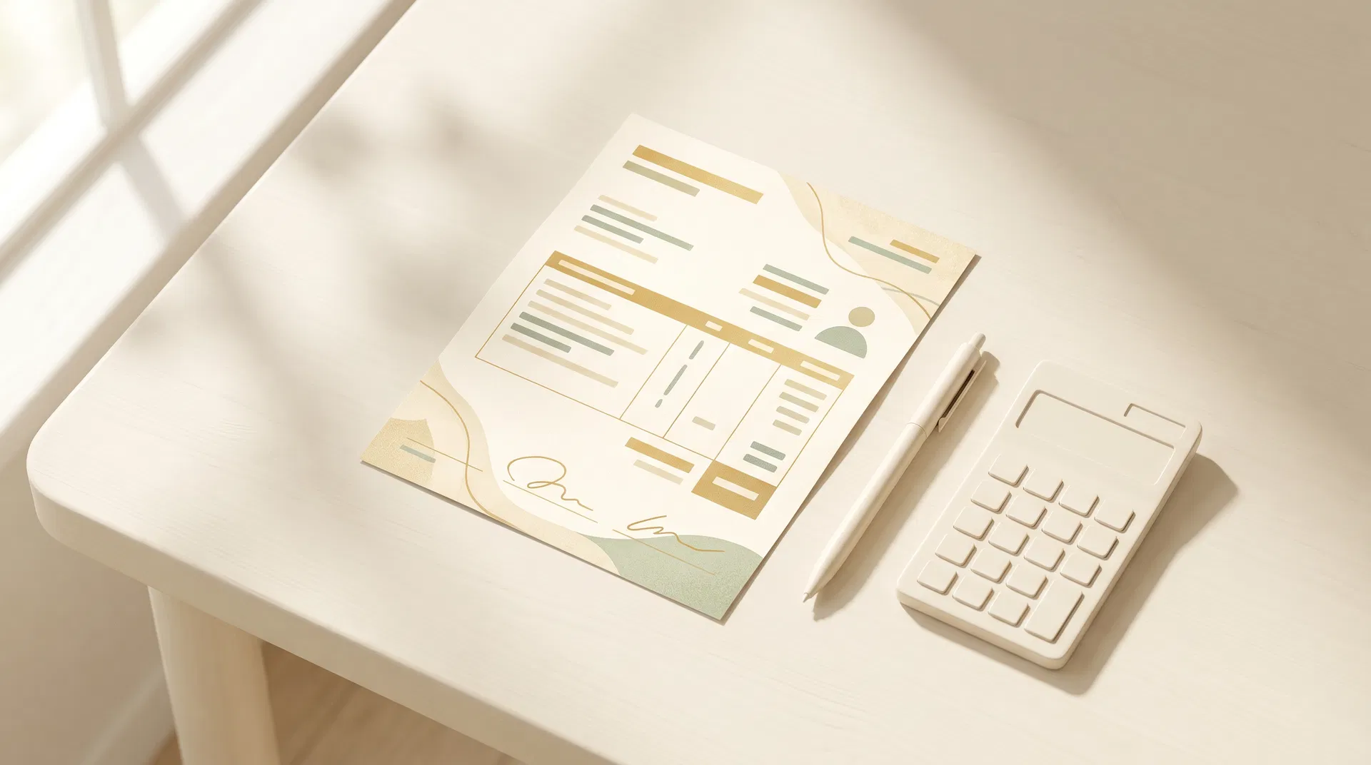 Paycheck and calculator on desk