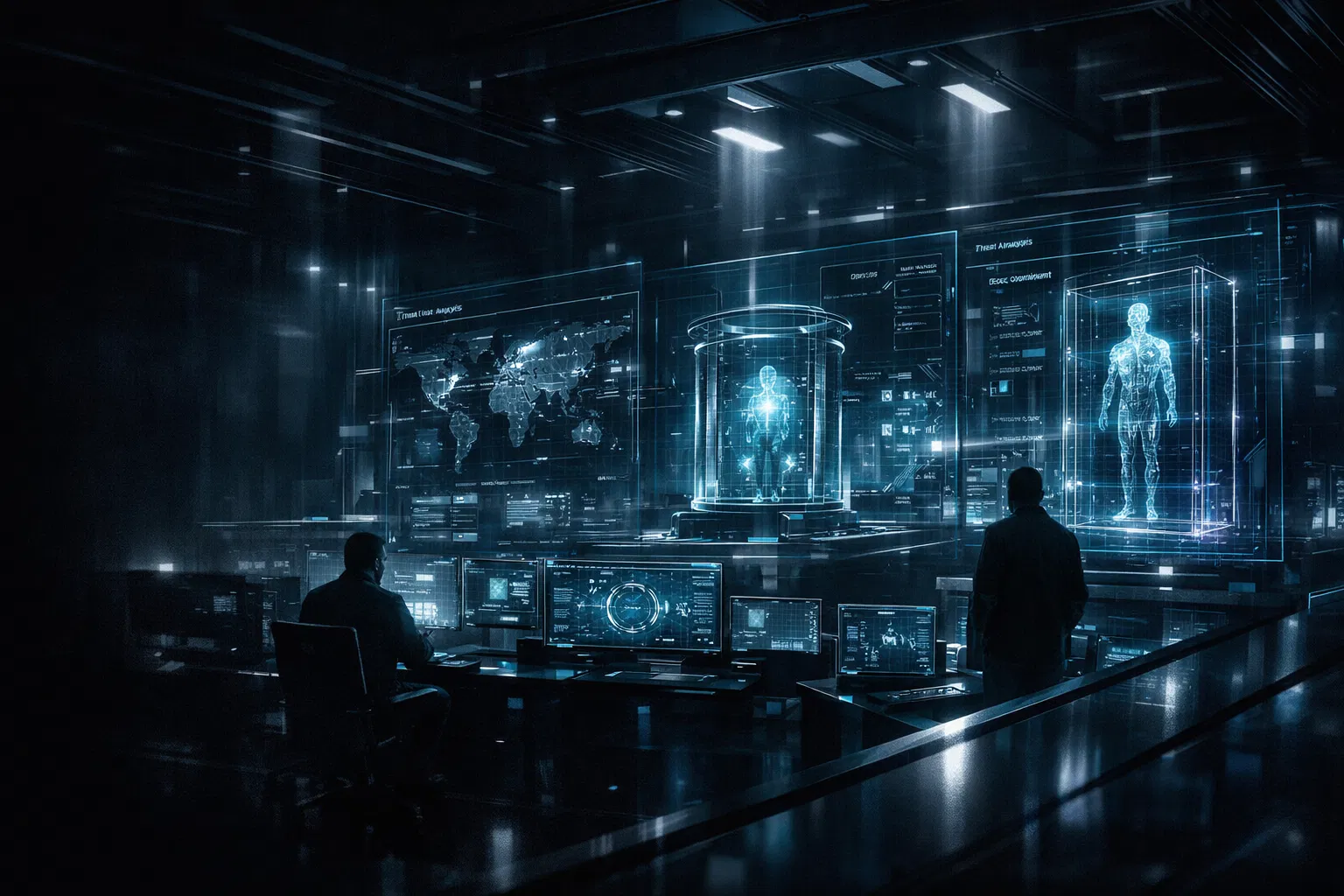 Futuristic AI security command center
