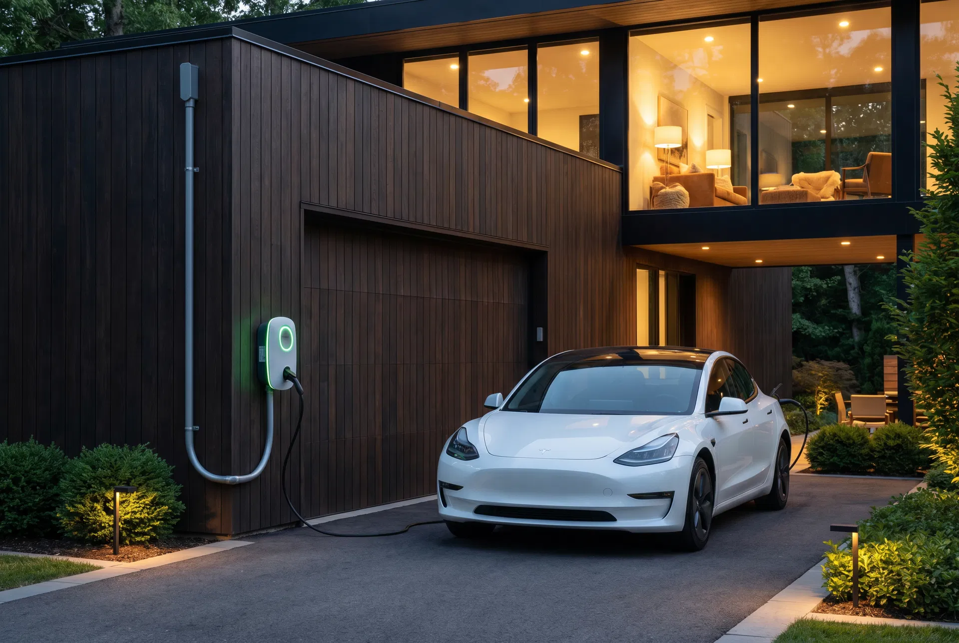 EV charger installation at a modern home by Grove Electric