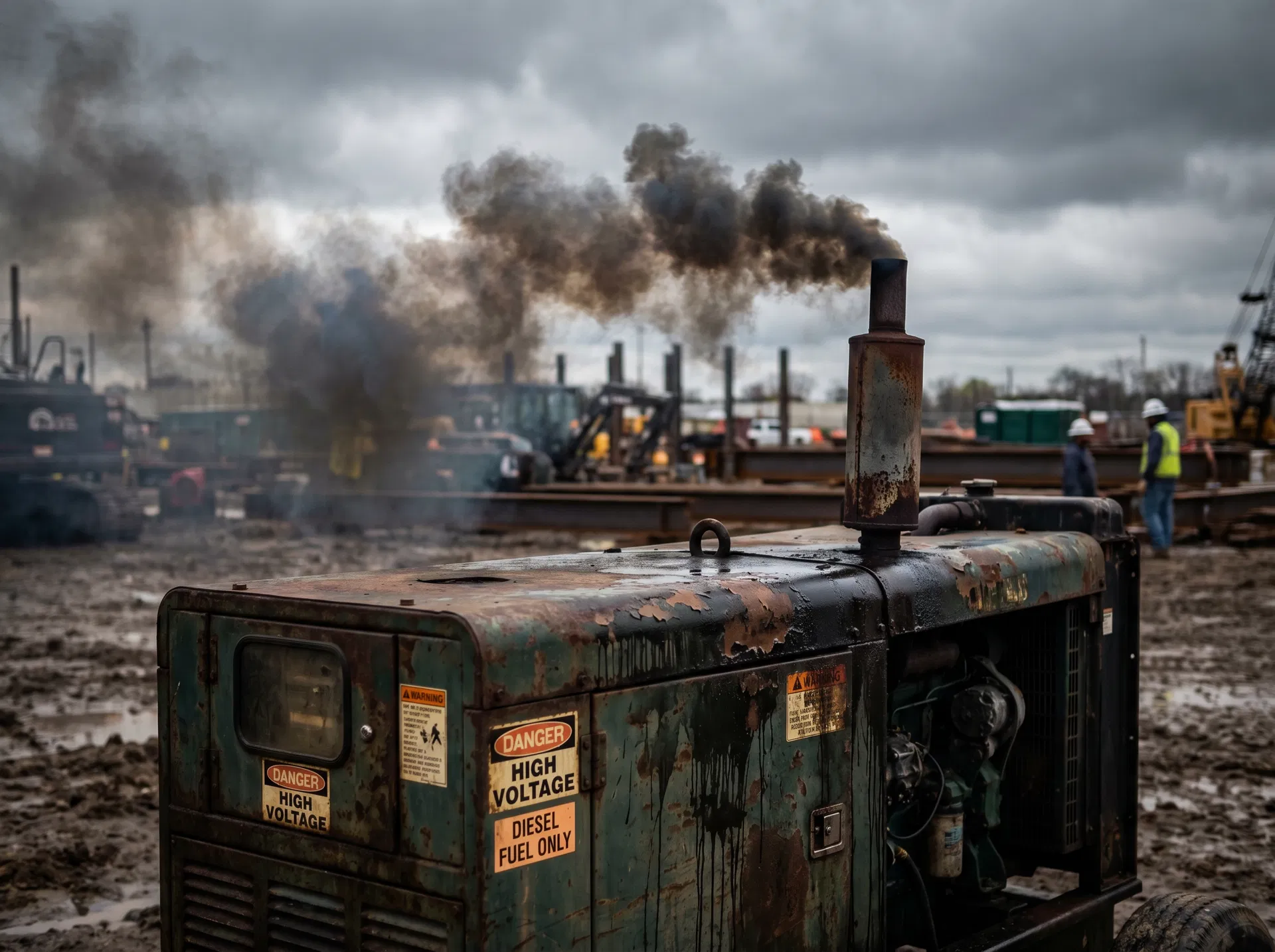 Old diesel generator emitting smoke