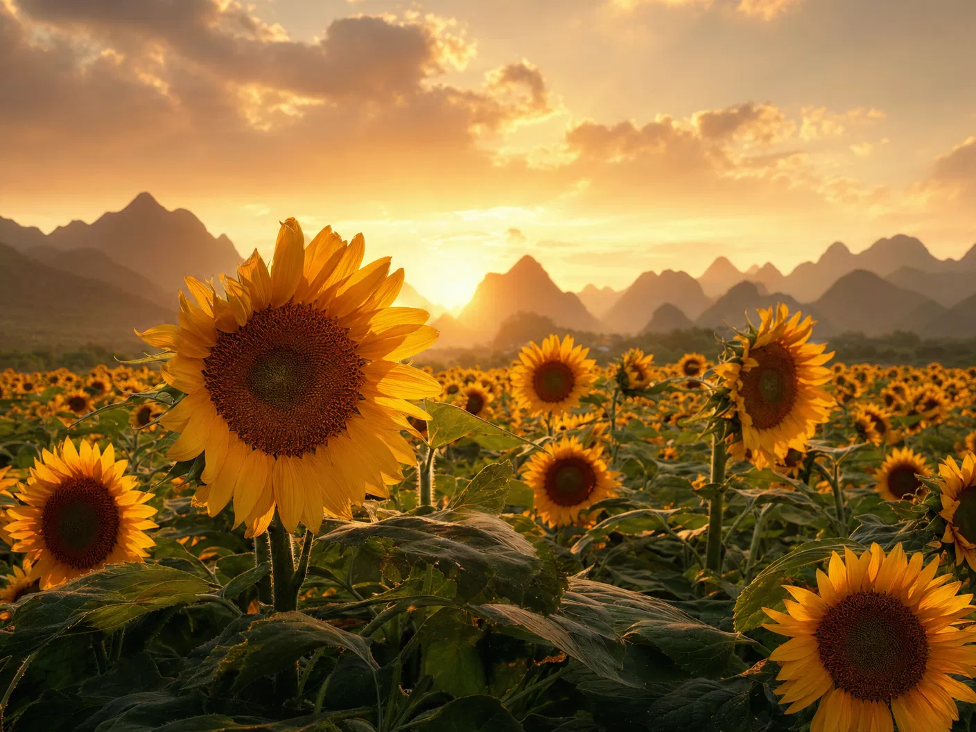 Campo de girasoles al atardecer