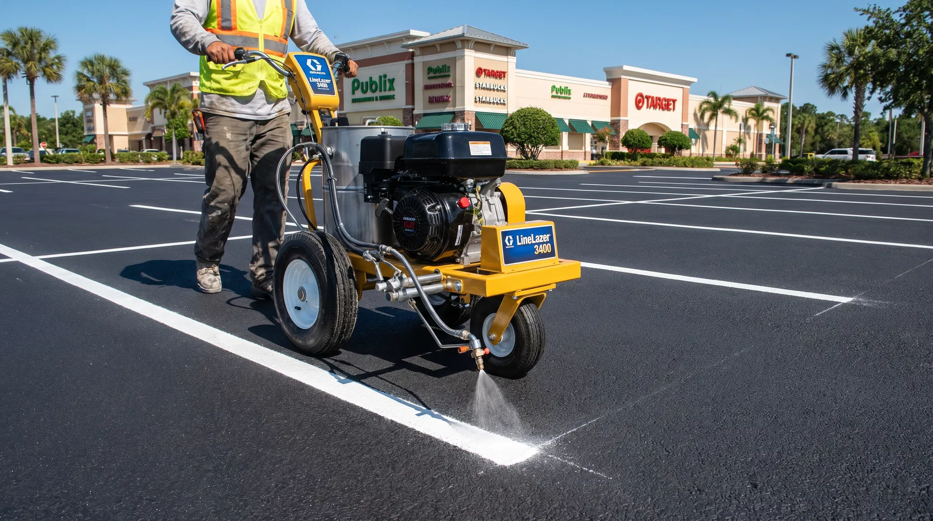 Parking lot striping in action