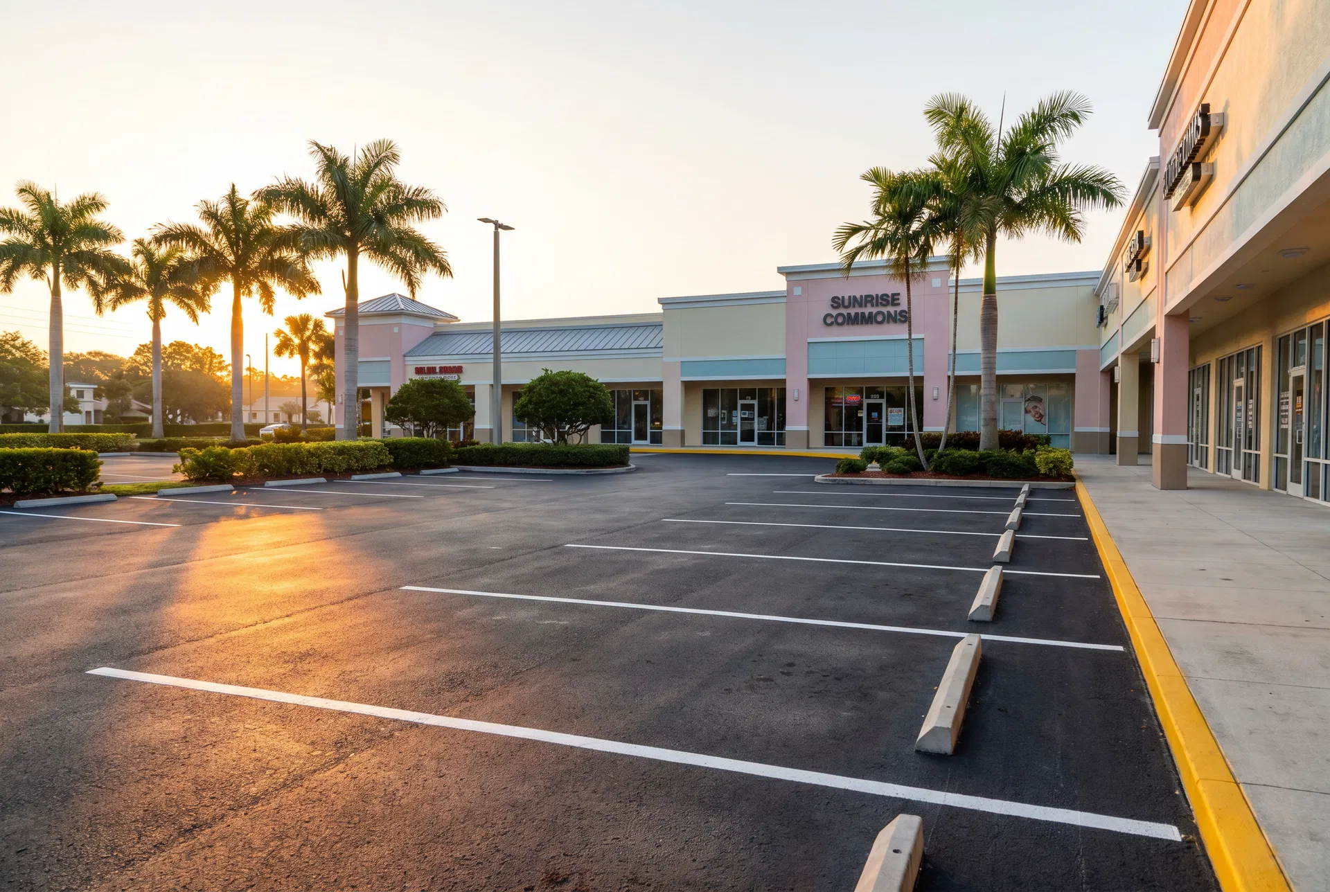 Well-maintained commercial parking lot