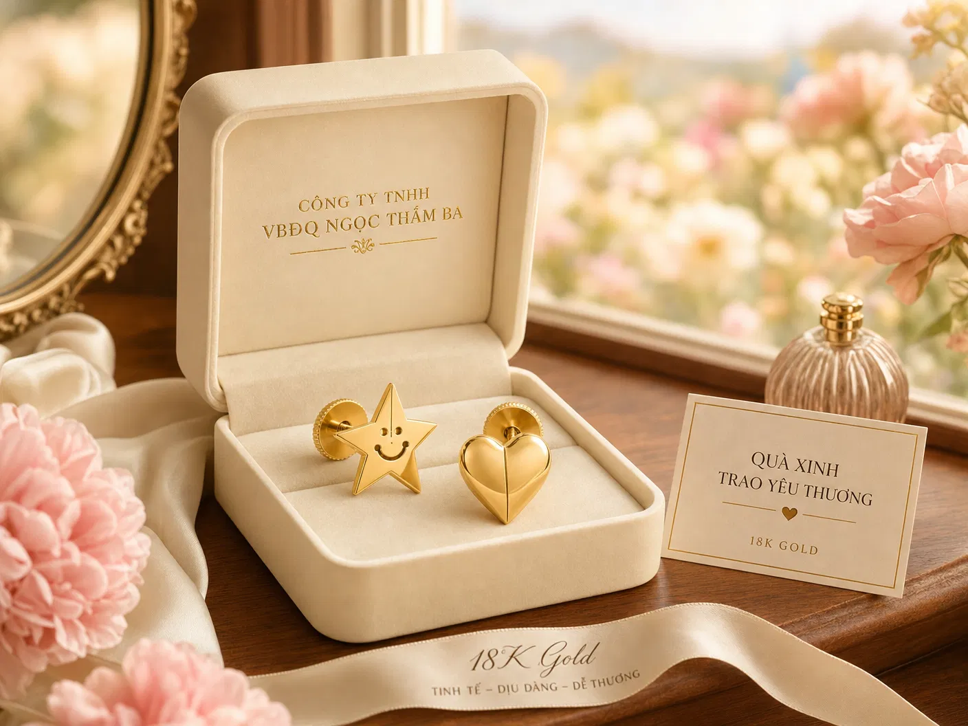 Hộp quà bông tai vàng 18K của Ngọc Thẫm Ba