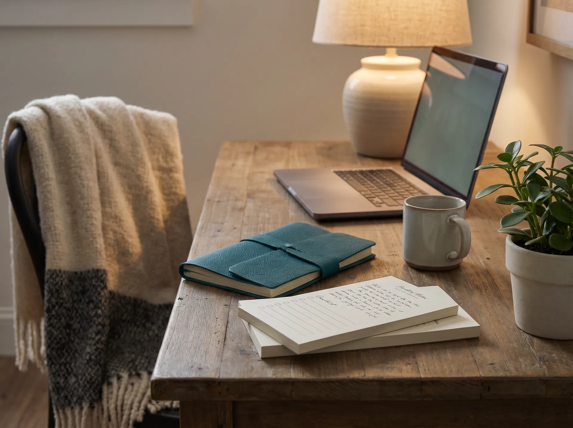 Warm home office desk scene