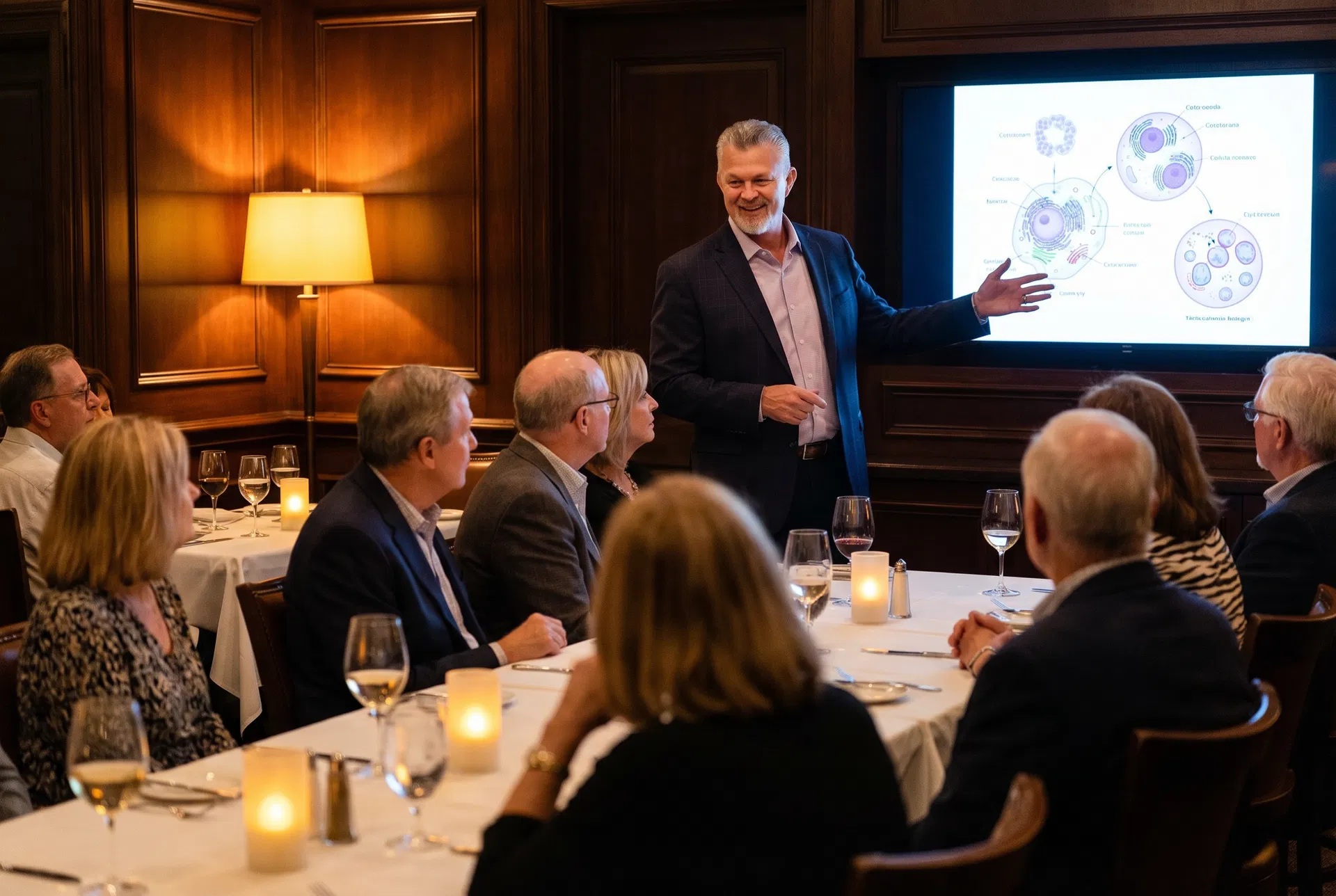 Joe Buzako presenting at a Cornerstone educational dinner