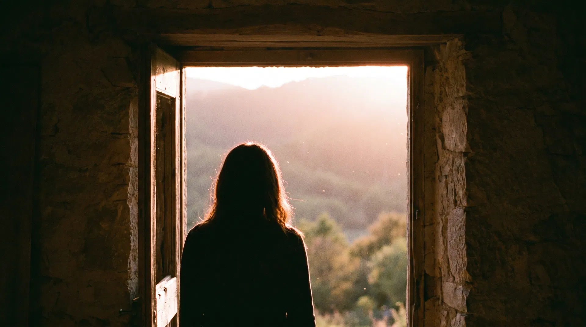 A woman stepping toward the light — hope and new beginnings