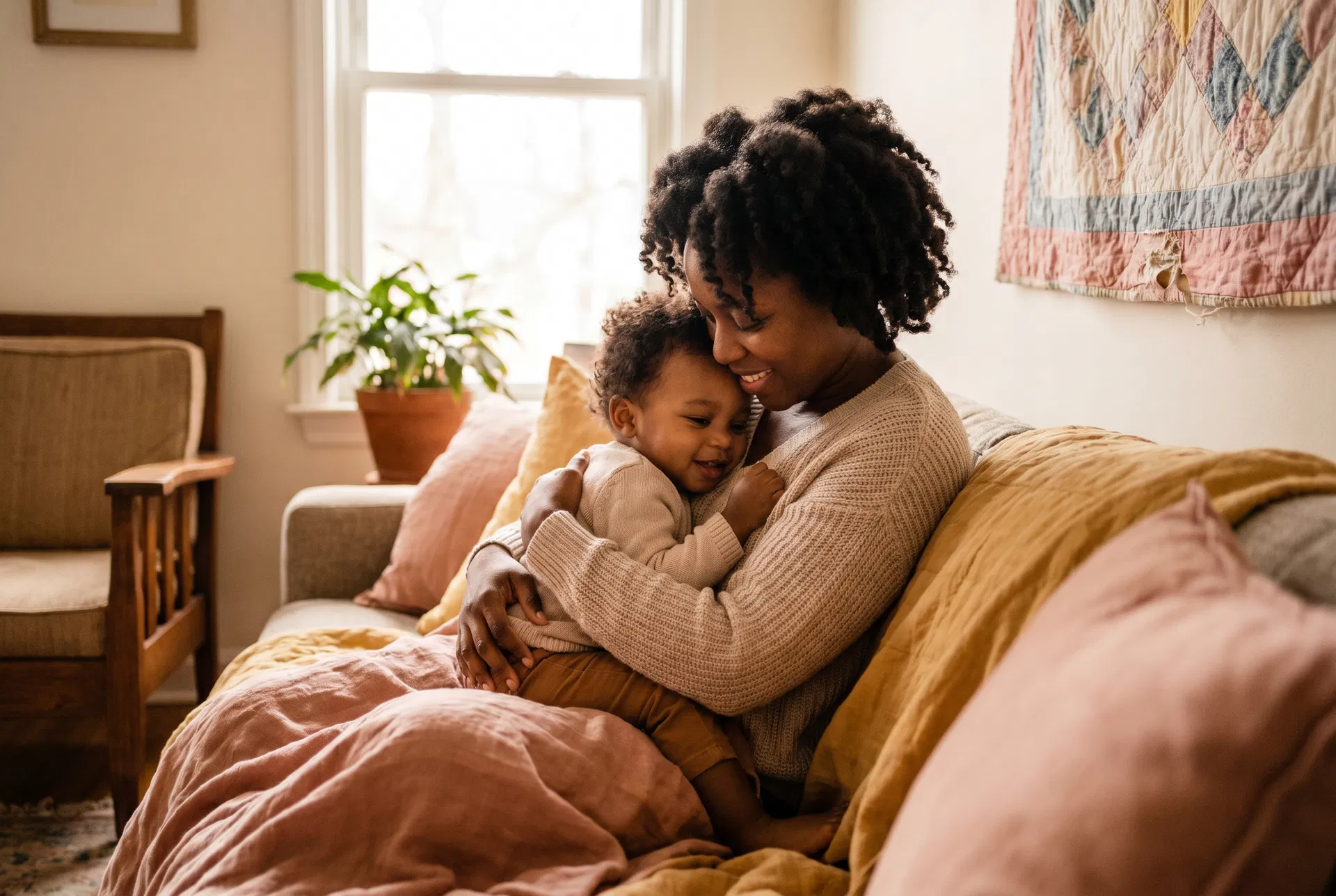 Black mother holding her baby — hope and new beginnings