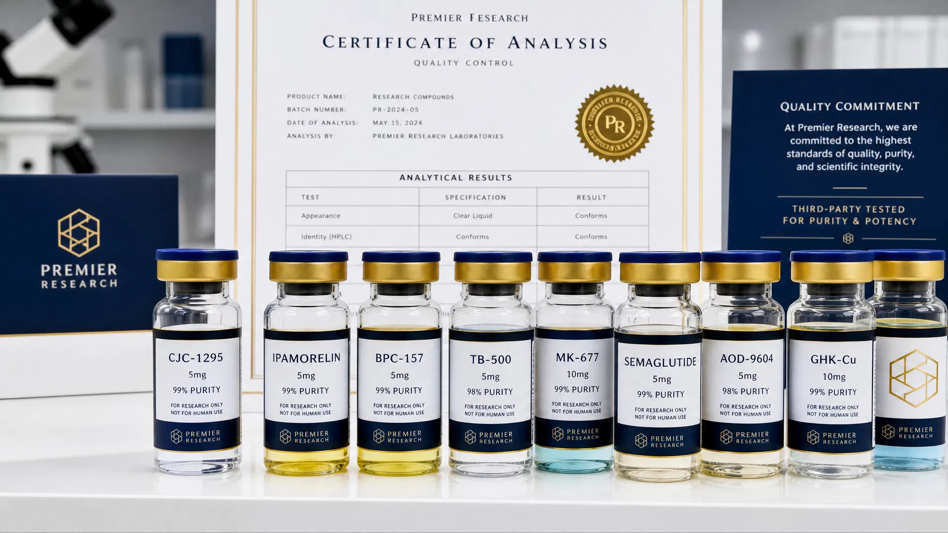 Organized premium research compound vials