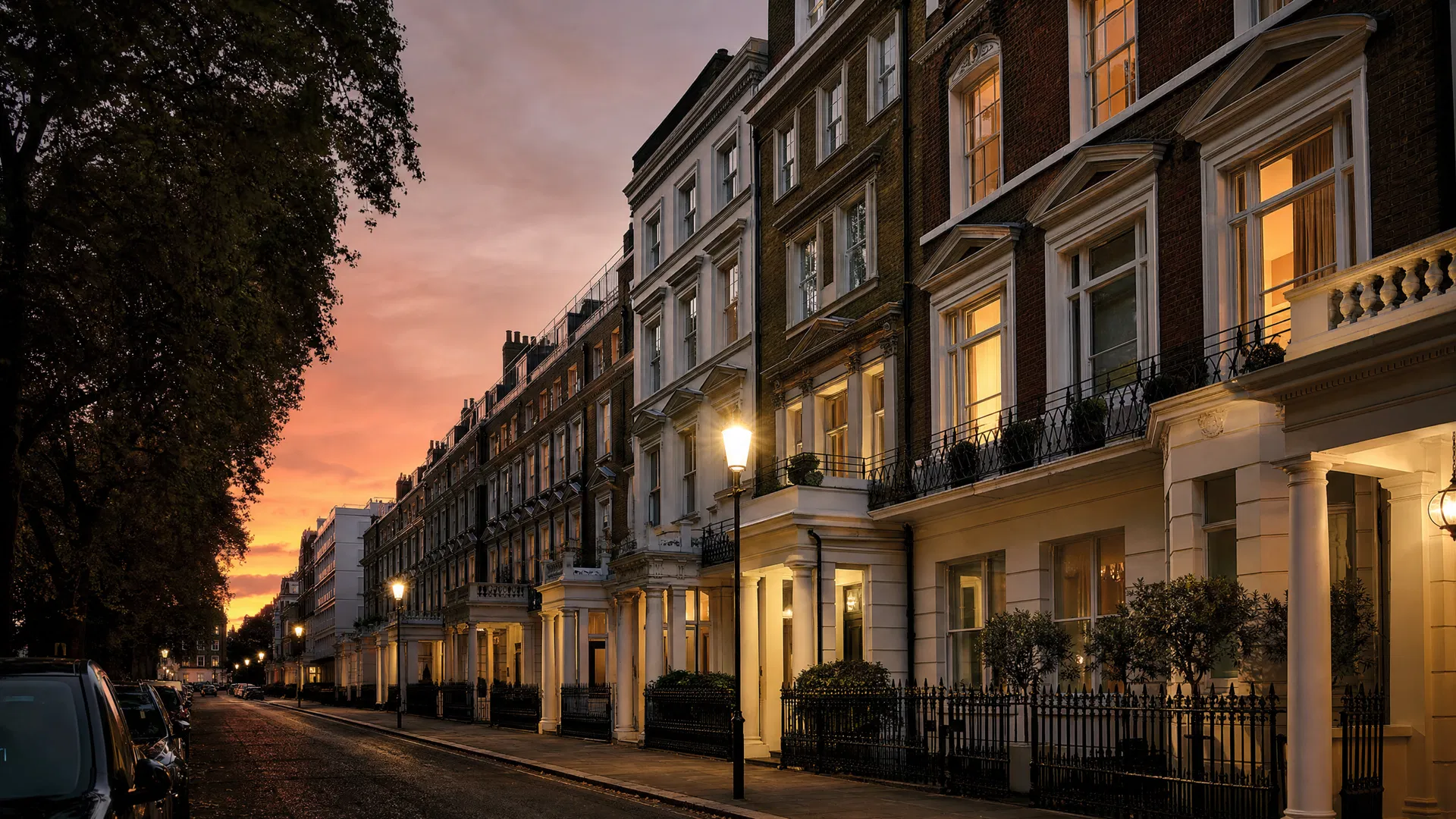 Luxury London Townhouses at Dusk